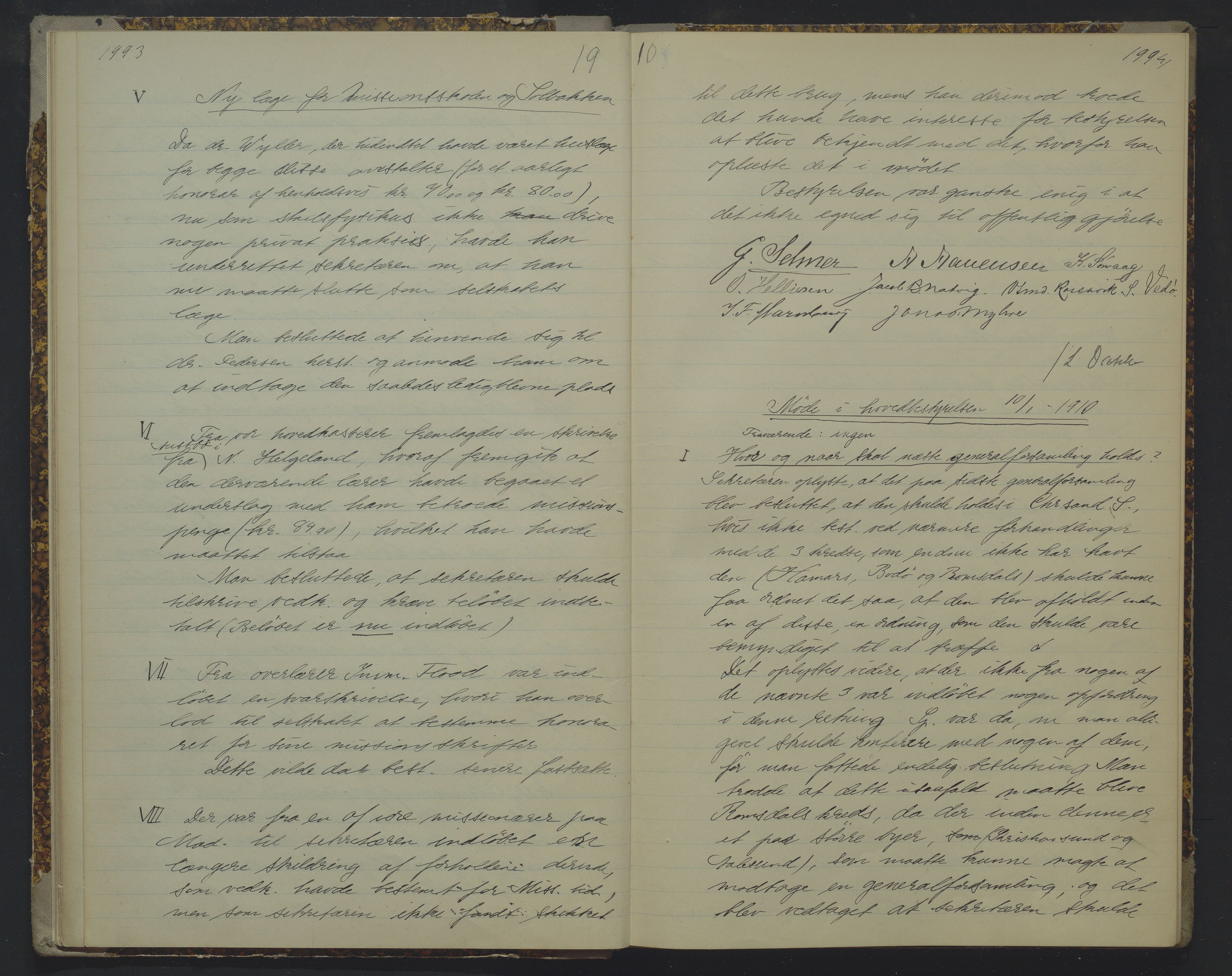 Det Norske Misjonsselskap - hovedadministrasjonen, VID/MA-A-1045/D/Da/Daa/L0019: Styreprotokoll nr. XIII, 25. oktober 1909 - 29. januar 1912, 1909-1912, p. 1993-1994
