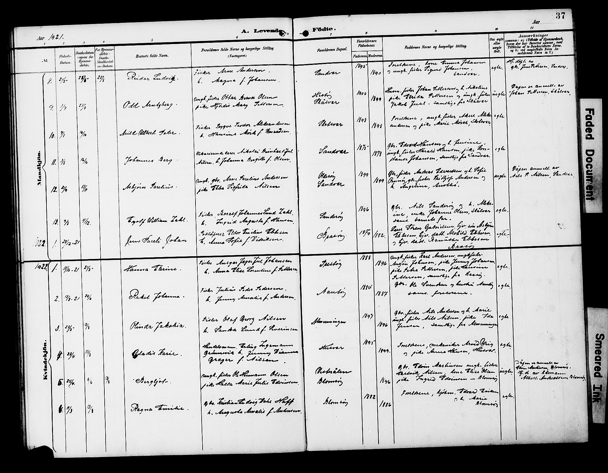 Ministerialprotokoller, klokkerbøker og fødselsregistre - Nordland, AV/SAT-A-1459/818/L0273: Parish register (copy) no. 818C01, 1893-1928, p. 37