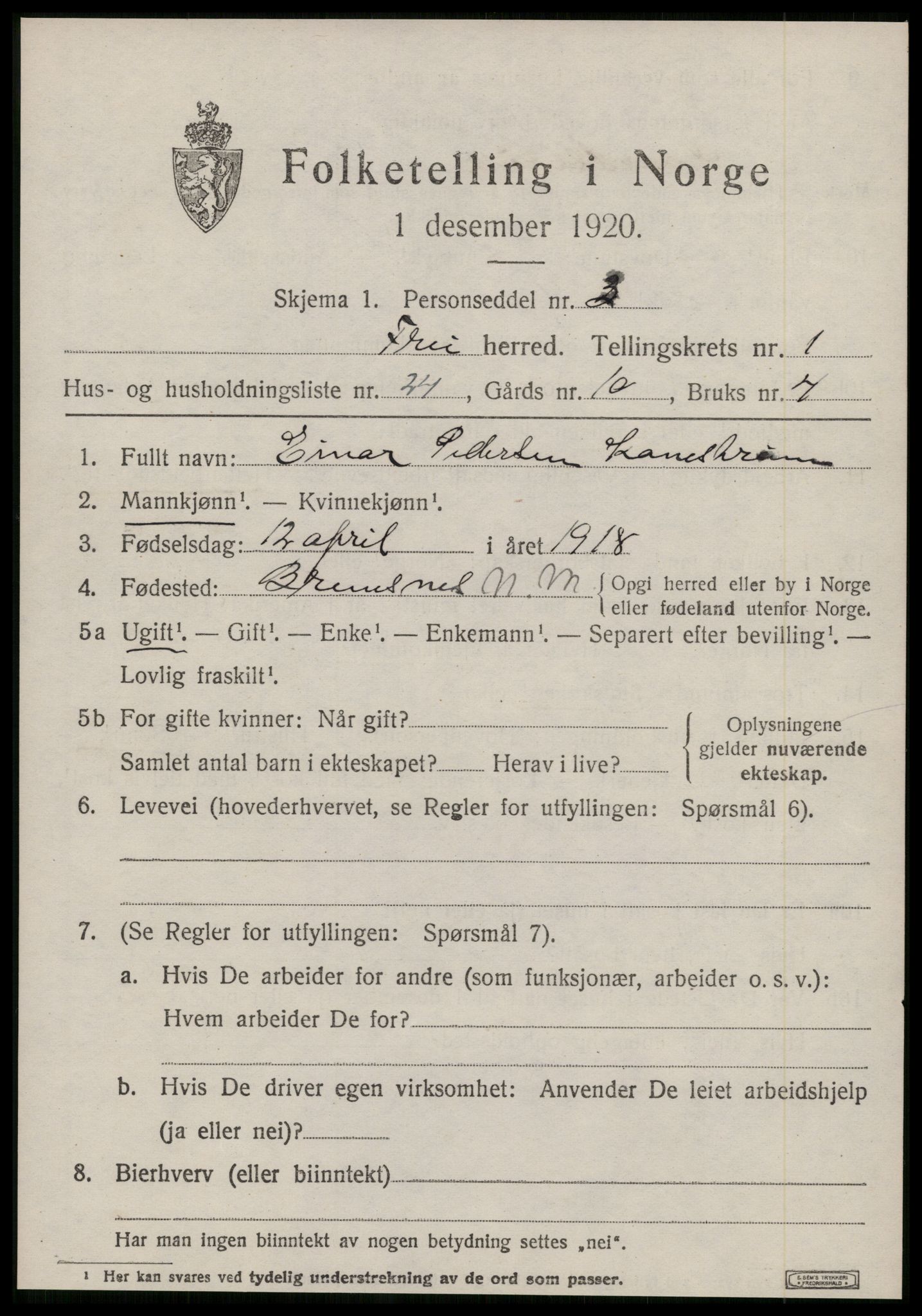 SAT, 1920 census for Frei, 1920, p. 755