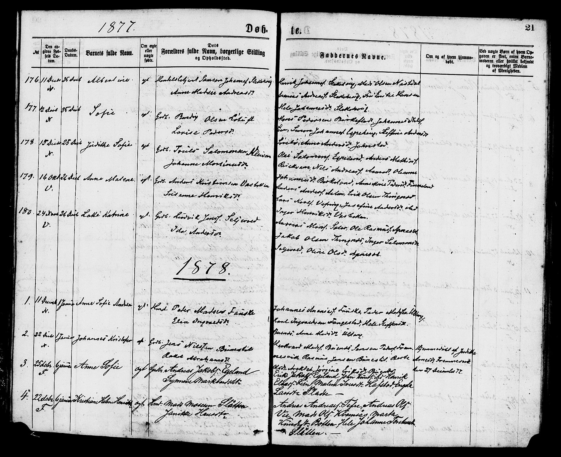 Førde sokneprestembete, SAB/A-79901/H/Haa/Haaa/L0011: Parish register (official) no. A 11, 1877-1880, p. 21