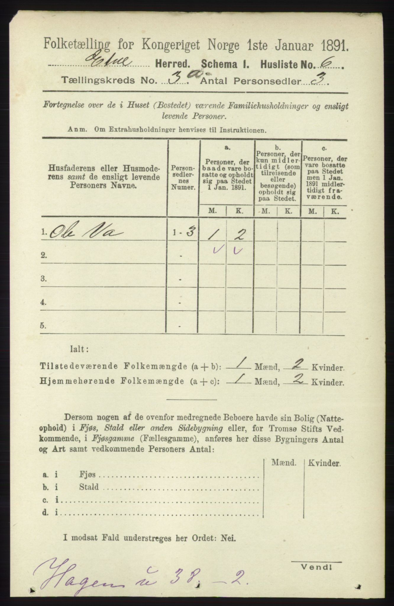 RA, 1891 census for 1211 Etne, 1891, p. 668