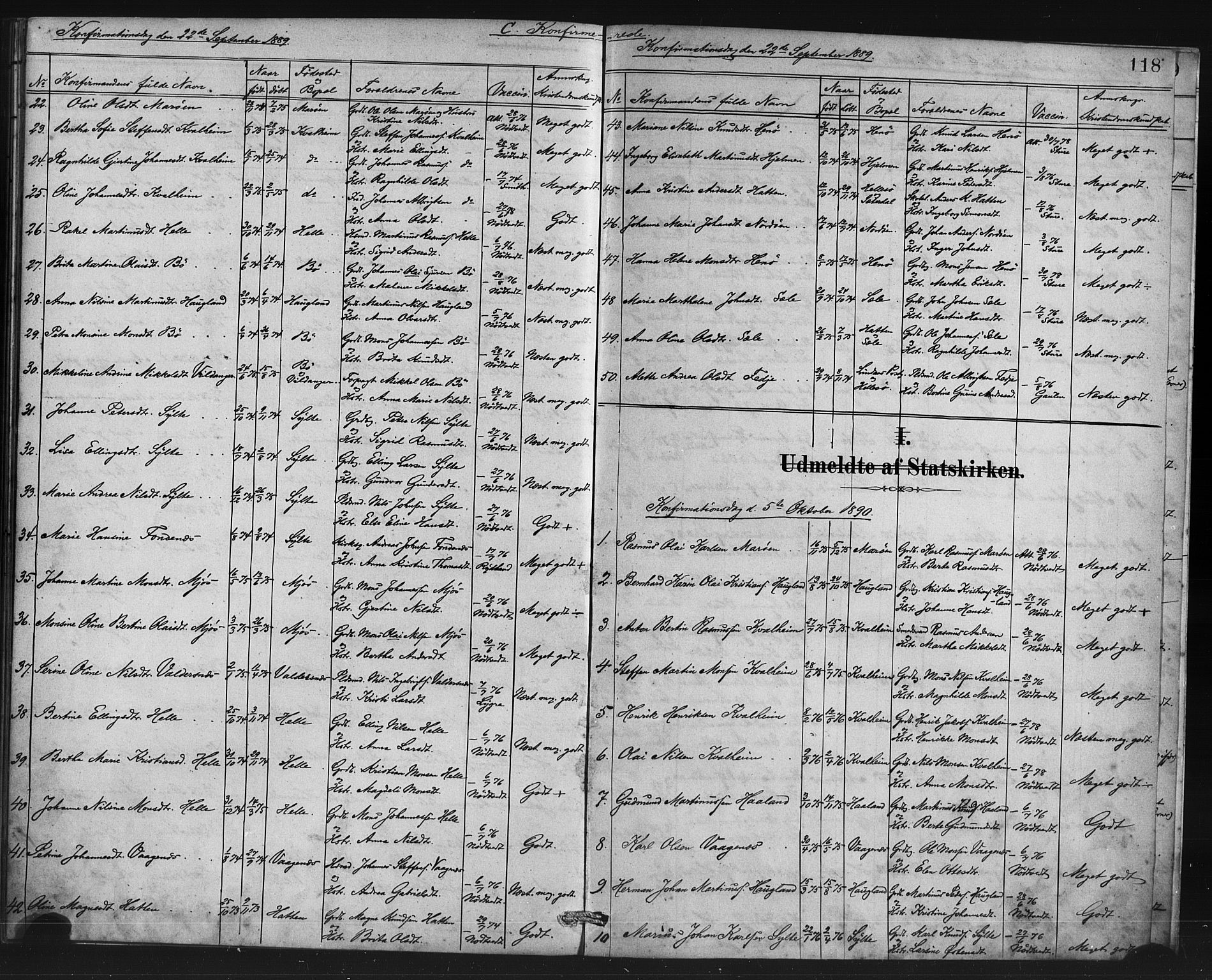 Manger sokneprestembete, SAB/A-76801/H/Haa: Parish register (official) no. C 1, 1881-1890, p. 118