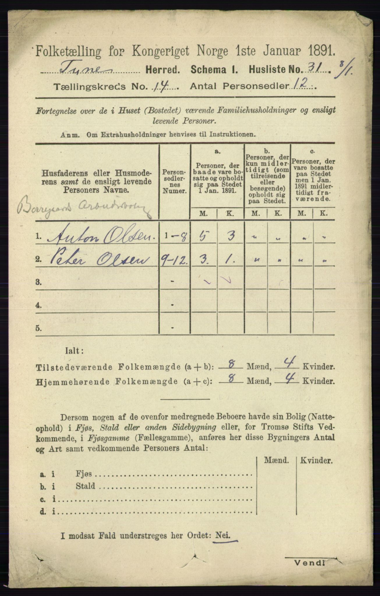 RA, 1891 census for 0130 Tune, 1891, p. 7918