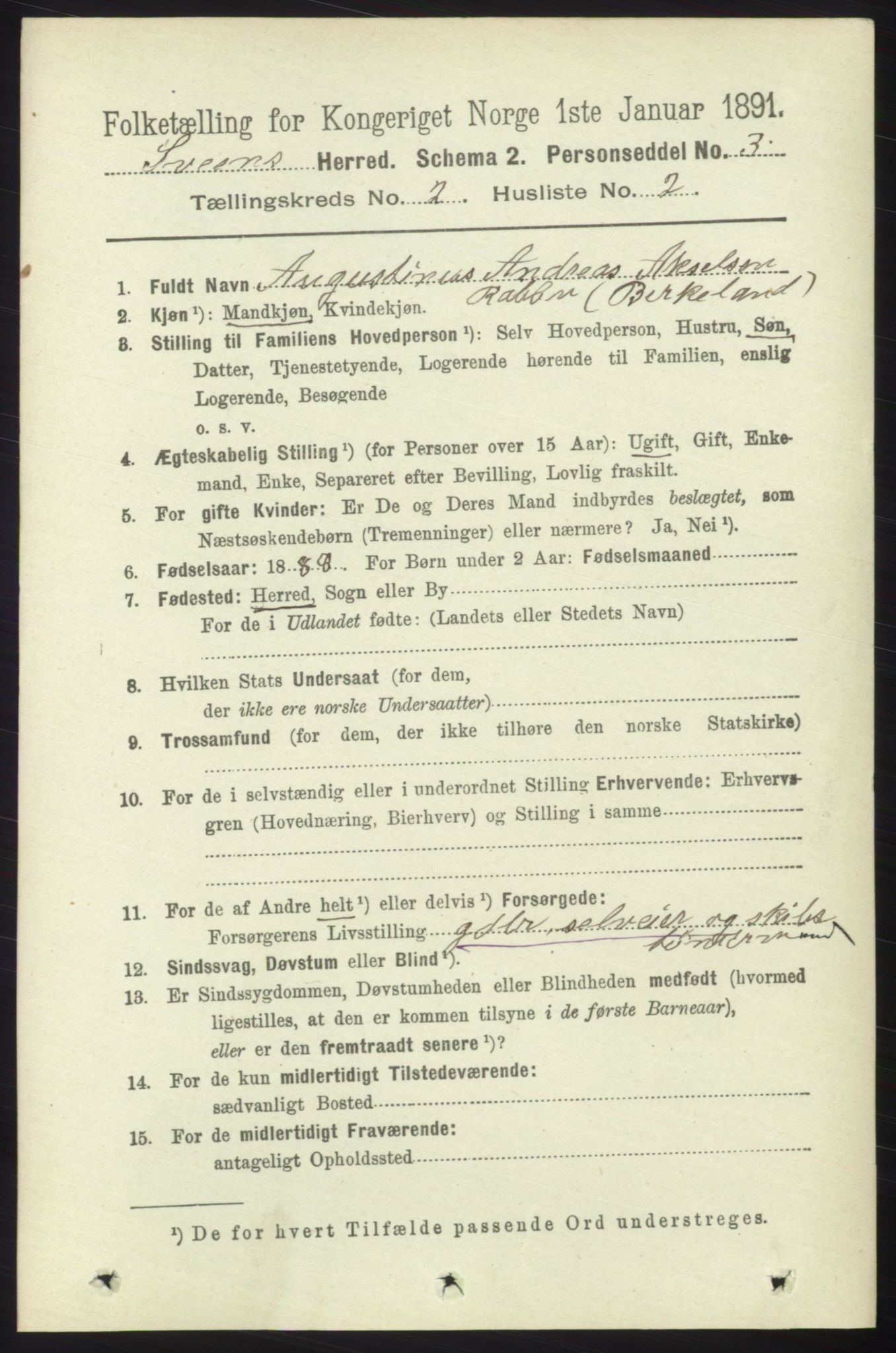 RA, 1891 census for 1216 Sveio, 1891, p. 521