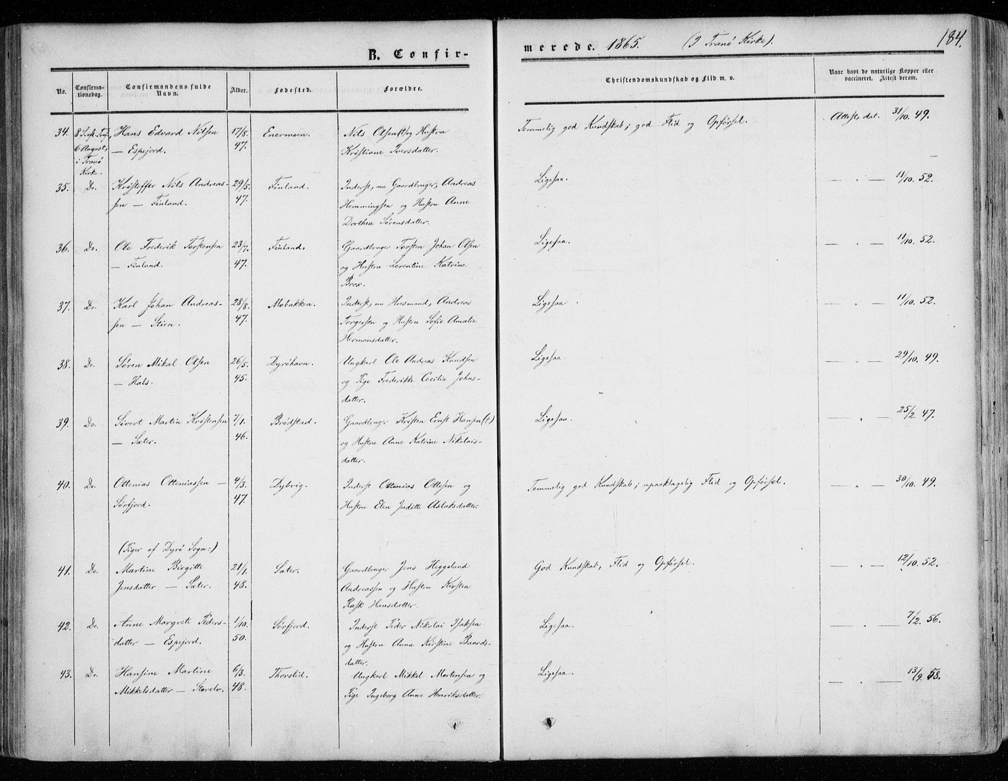 Tranøy sokneprestkontor, SATØ/S-1313/I/Ia/Iaa/L0007kirke: Parish register (official) no. 7, 1856-1866, p. 184
