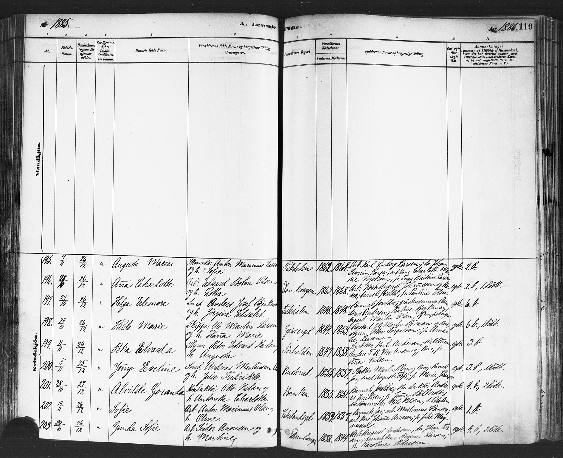 Halden prestekontor Kirkebøker, AV/SAO-A-10909/F/Fa/L0011: Parish register (official) no. I 11, 1878-1889, p. 119