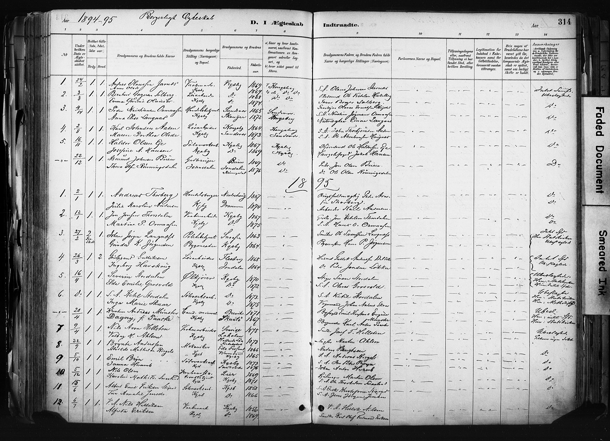 Kongsberg kirkebøker, SAKO/A-22/F/Fb/L0002: Parish register (official) no. II 2, 1886-1896, p. 314