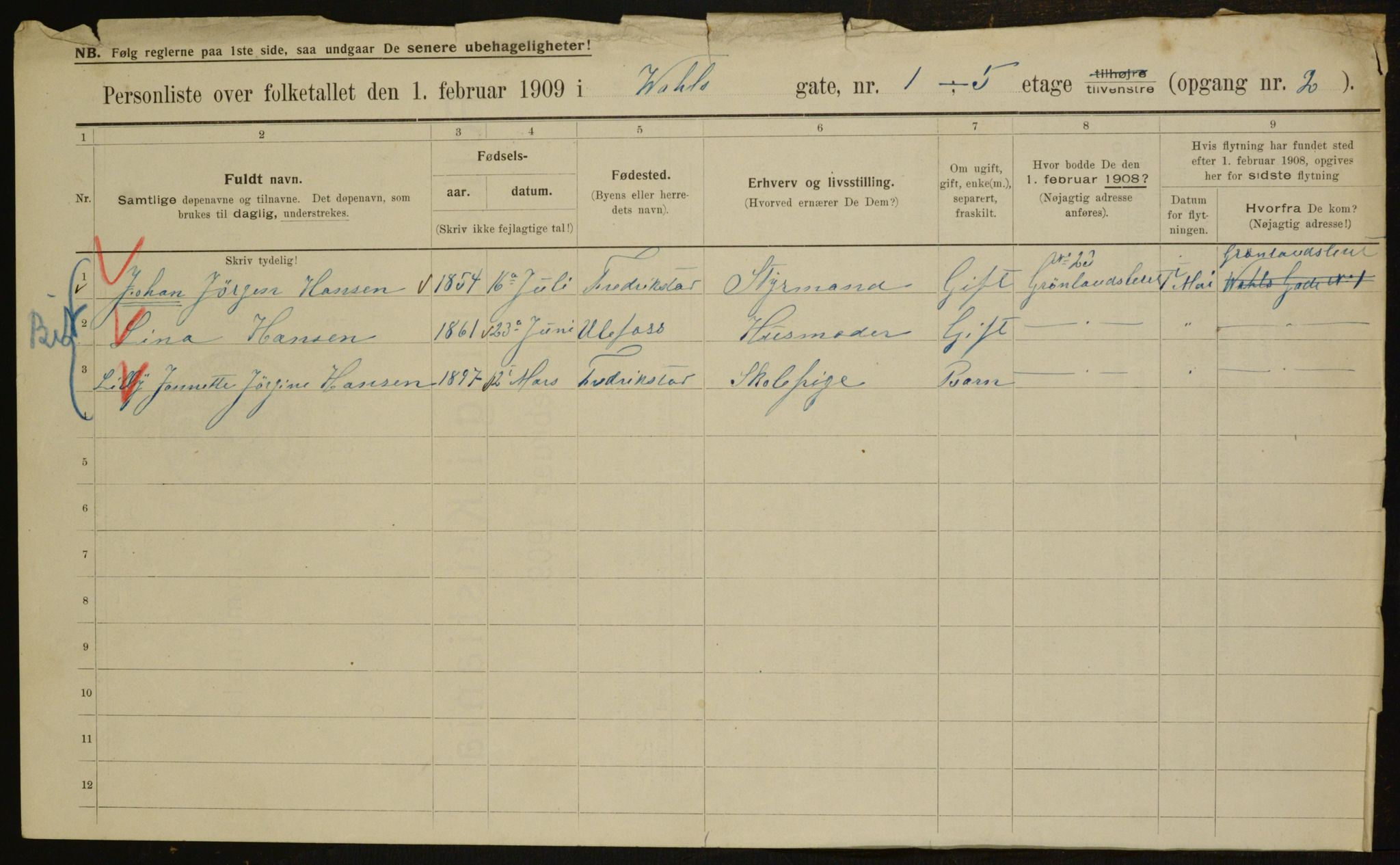 OBA, Municipal Census 1909 for Kristiania, 1909, p. 110171