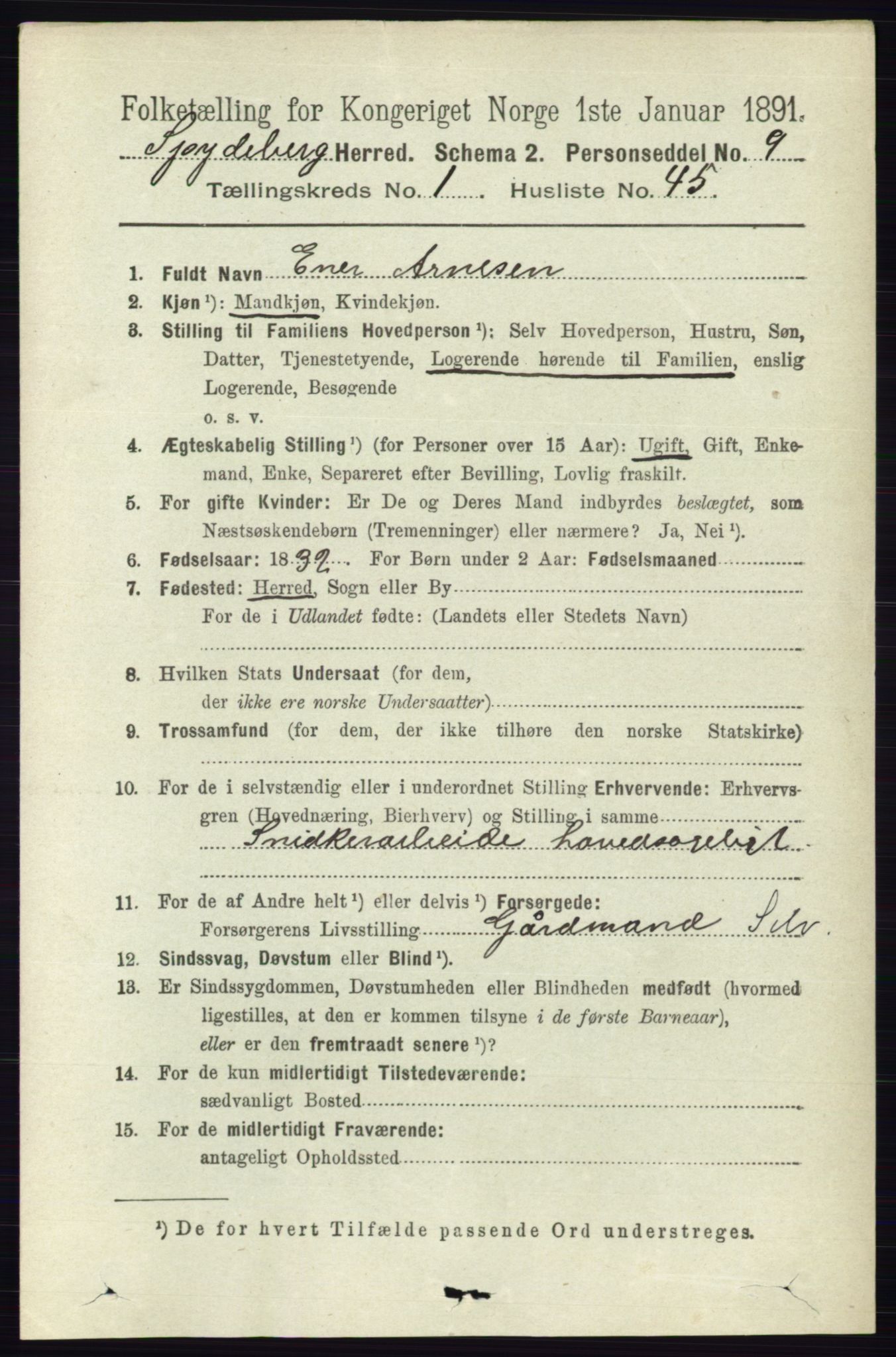 RA, 1891 census for 0123 Spydeberg, 1891, p. 438