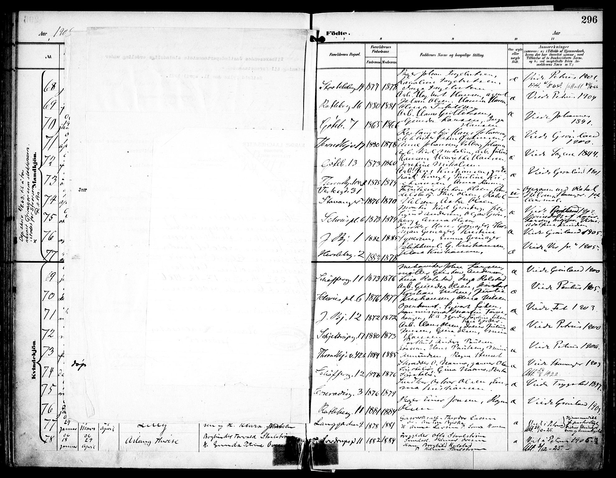 Petrus prestekontor Kirkebøker, SAO/A-10872/F/Fa/L0008: Parish register (official) no. 8, 1899-1909, p. 296
