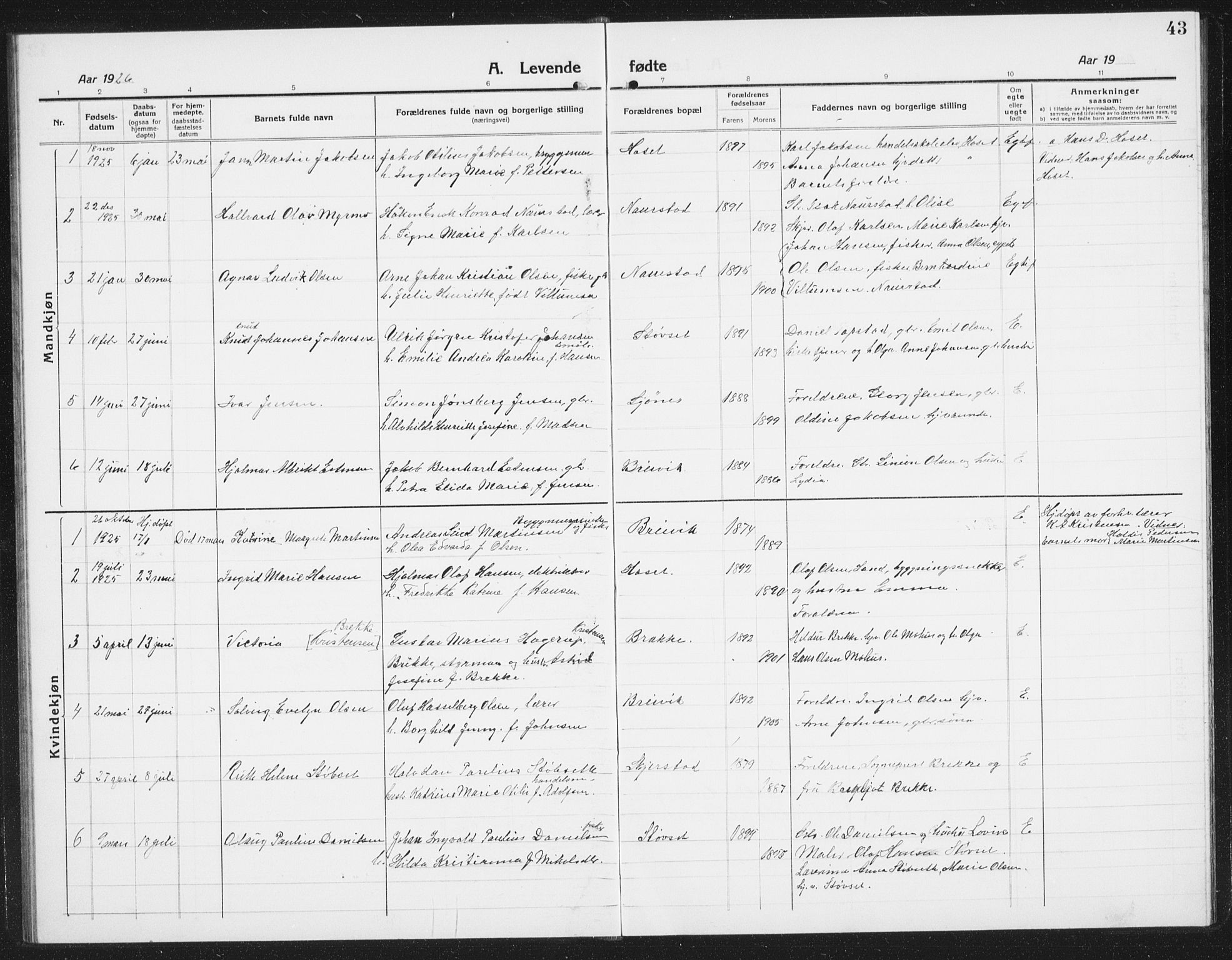 Ministerialprotokoller, klokkerbøker og fødselsregistre - Nordland, AV/SAT-A-1459/852/L0757: Parish register (copy) no. 852C08, 1916-1934, p. 43