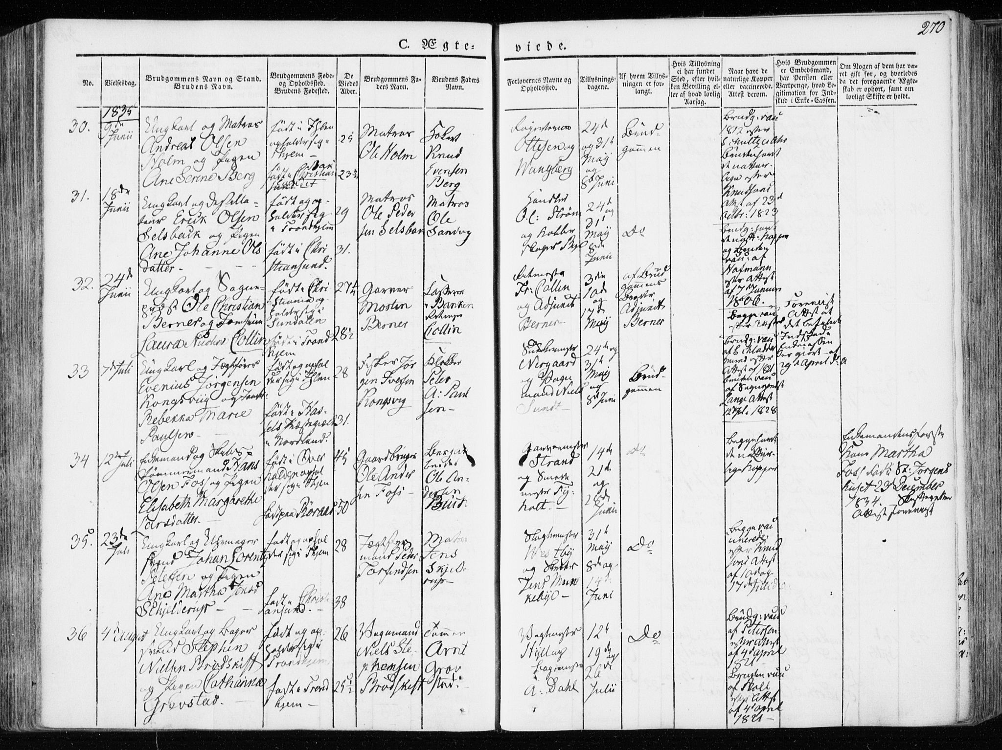 Ministerialprotokoller, klokkerbøker og fødselsregistre - Sør-Trøndelag, SAT/A-1456/601/L0047: Parish register (official) no. 601A15, 1831-1839, p. 270