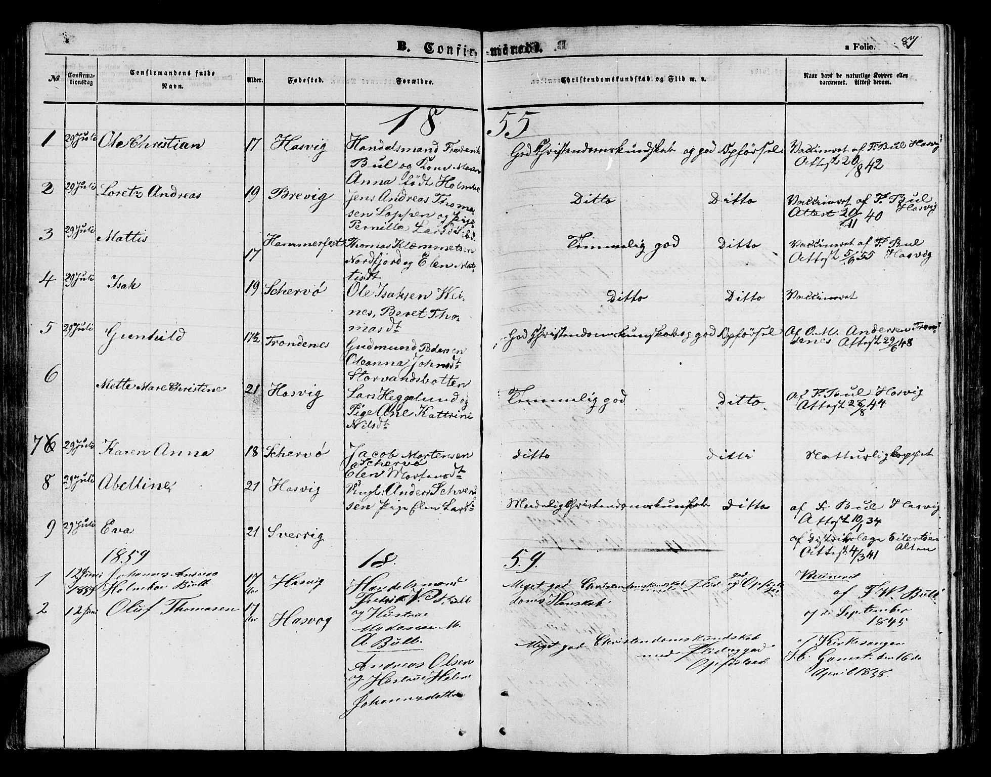 Loppa sokneprestkontor, SATØ/S-1339/H/Hb/L0003klokker: Parish register (copy) no. 3, 1853-1880, p. 87