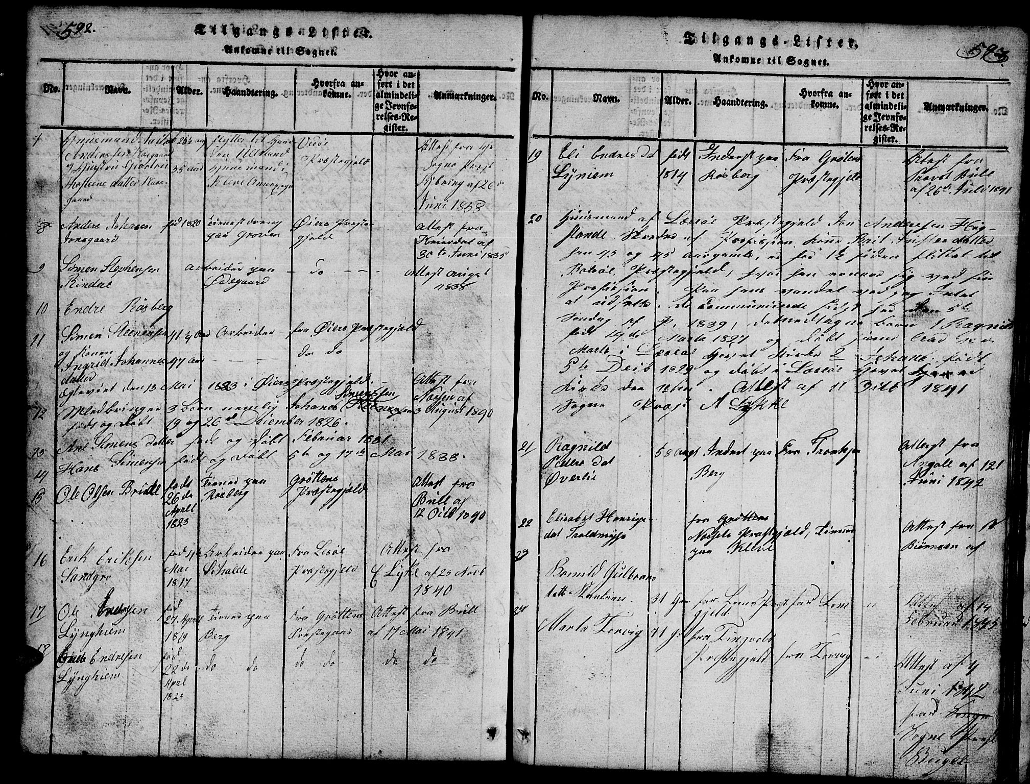 Ministerialprotokoller, klokkerbøker og fødselsregistre - Møre og Romsdal, SAT/A-1454/557/L0683: Parish register (copy) no. 557C01, 1818-1862, p. 592-593