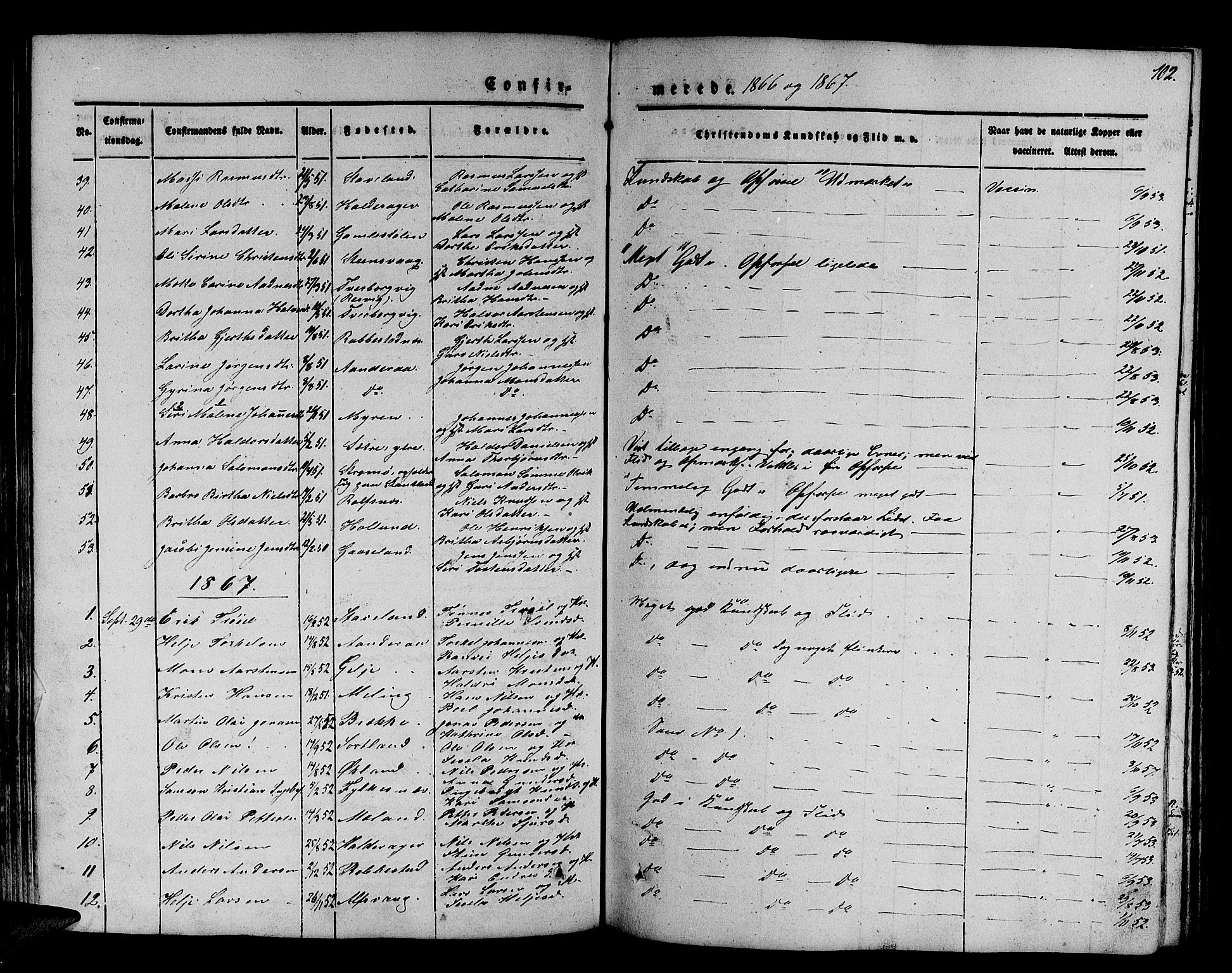 Finnås sokneprestembete, SAB/A-99925/H/Ha/Hab/Habb/L0001: Parish register (copy) no. B 1, 1851-1870, p. 102