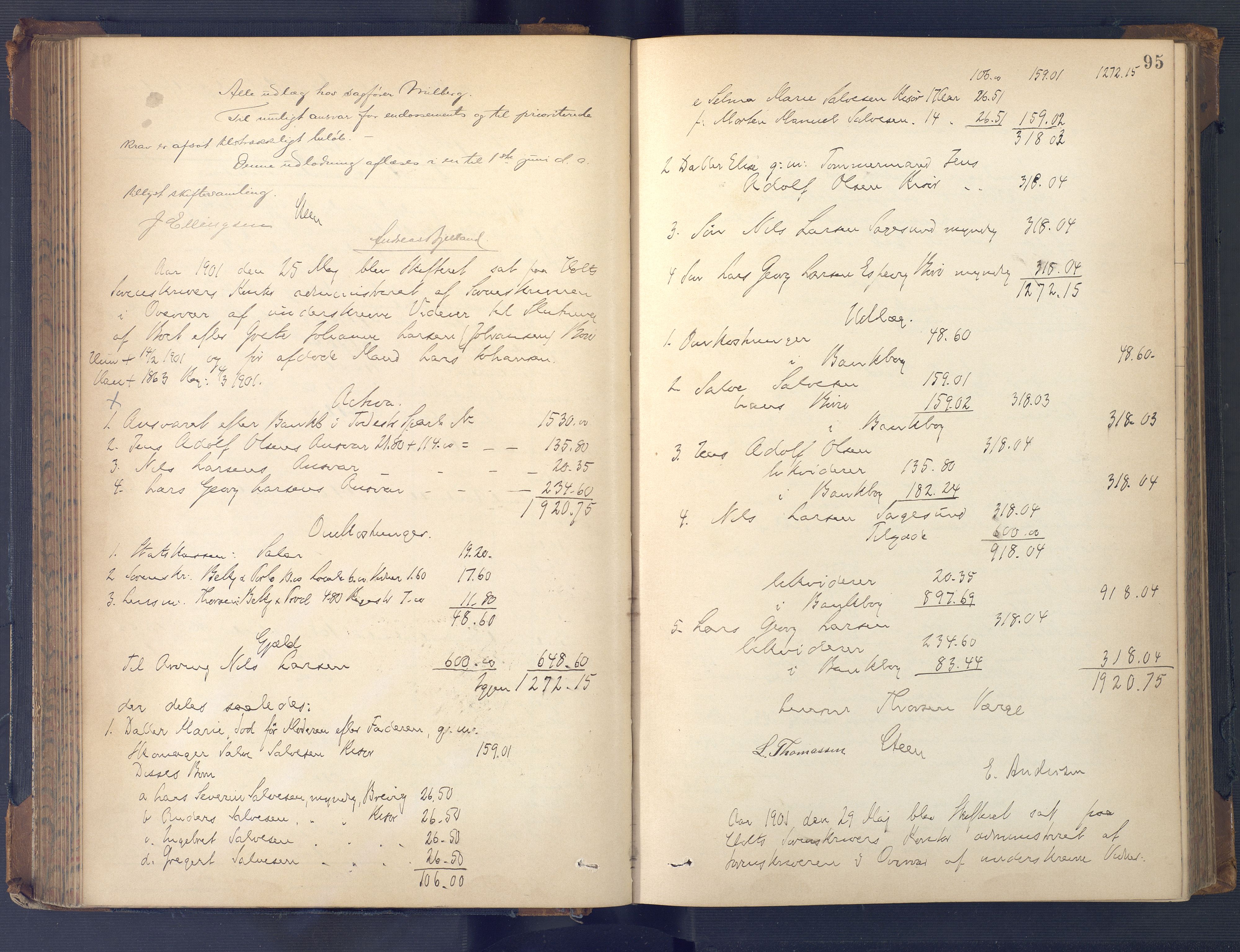 Holt sorenskriveri, AV/SAK-1221-0002/H/Hc/L0036: Skifteutlodningsprotokoll nr. 11, 1896-1911, p. 94b-95a