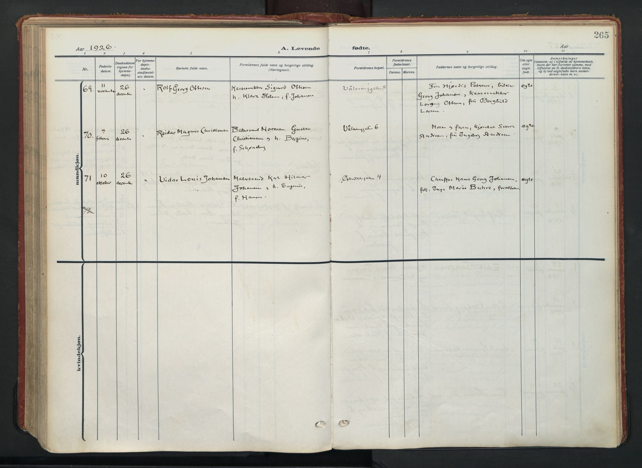 Vålerengen prestekontor Kirkebøker, AV/SAO-A-10878/F/Fa/L0004: Parish register (official) no. 4, 1915-1929, p. 265