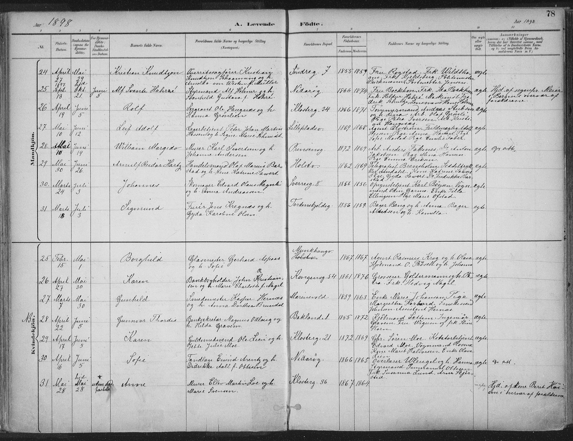 Ministerialprotokoller, klokkerbøker og fødselsregistre - Sør-Trøndelag, AV/SAT-A-1456/601/L0062: Parish register (official) no. 601A30, 1891-1911, p. 78