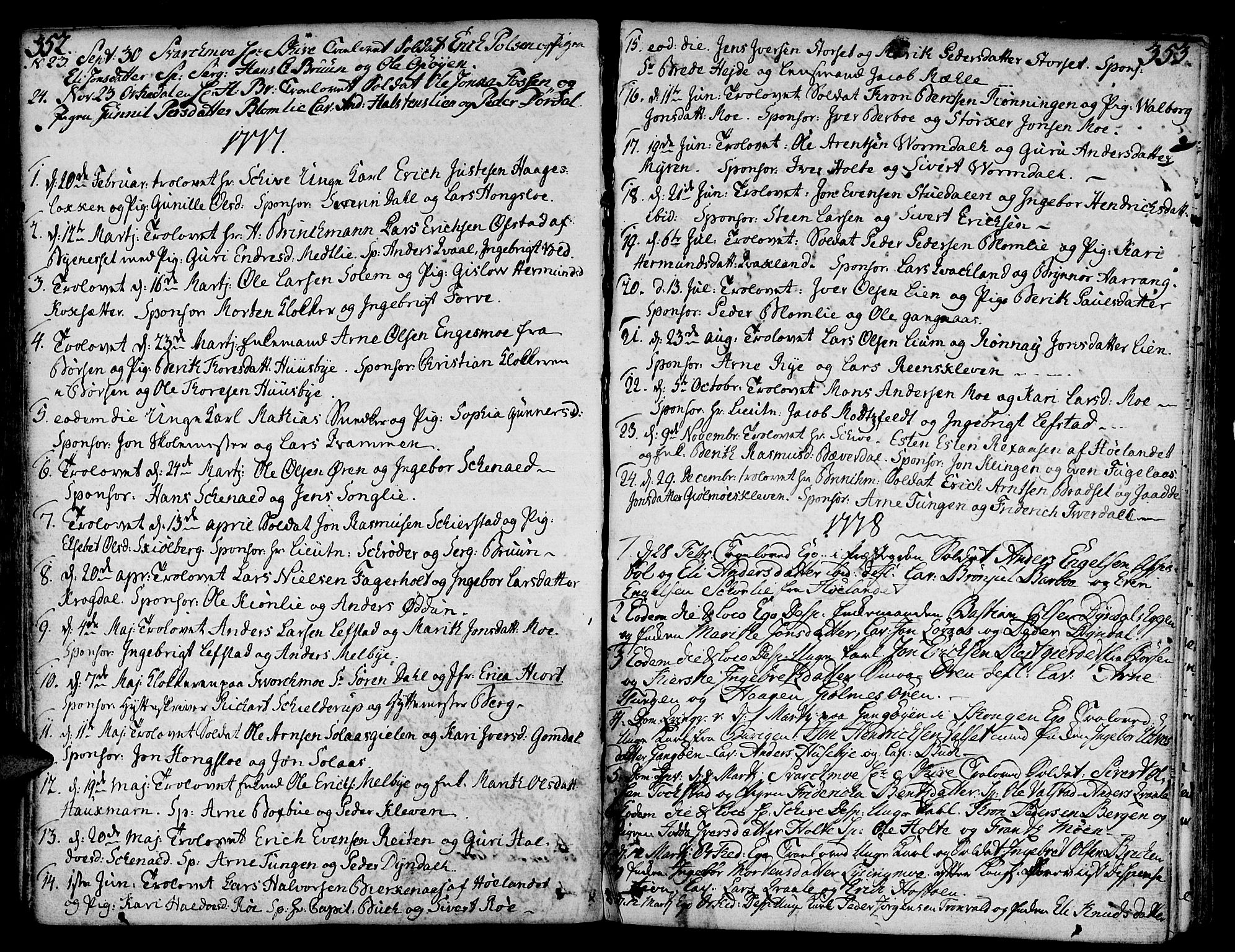 Ministerialprotokoller, klokkerbøker og fødselsregistre - Sør-Trøndelag, SAT/A-1456/668/L0802: Parish register (official) no. 668A02, 1776-1799, p. 352-353