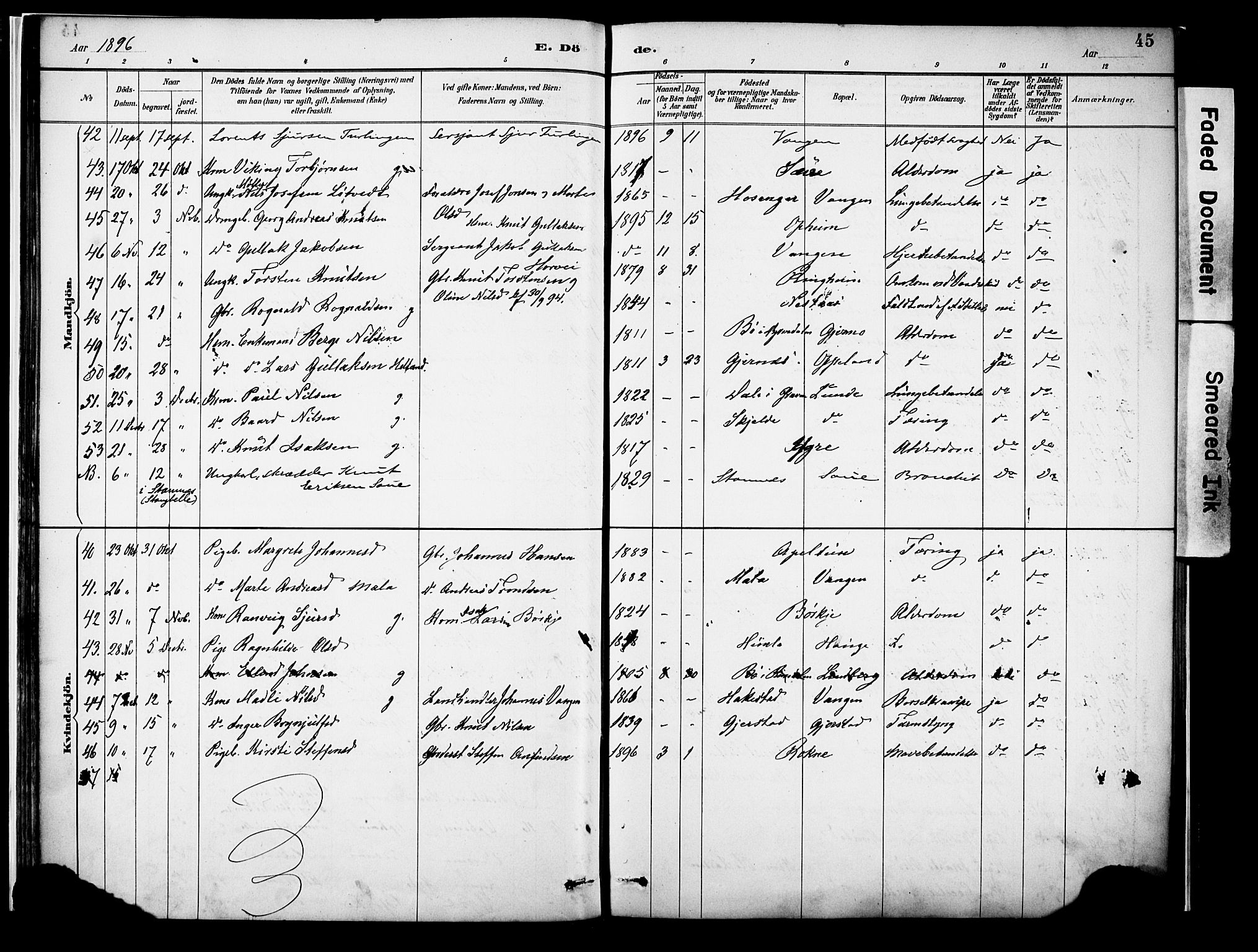 Voss sokneprestembete, AV/SAB-A-79001/H/Haa: Parish register (official) no. A 22, 1887-1909, p. 45