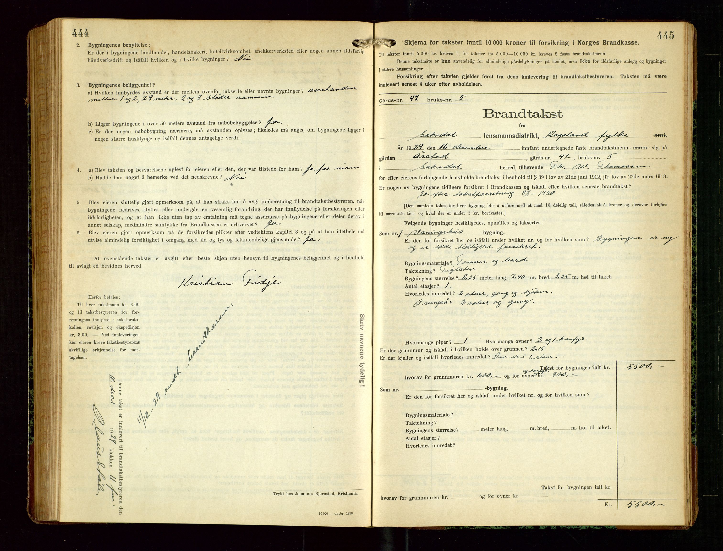 Sokndal lensmannskontor, SAST/A-100417/Gob/L0006: "Brandtakst-Protokol", 1924-1930, p. 444-445