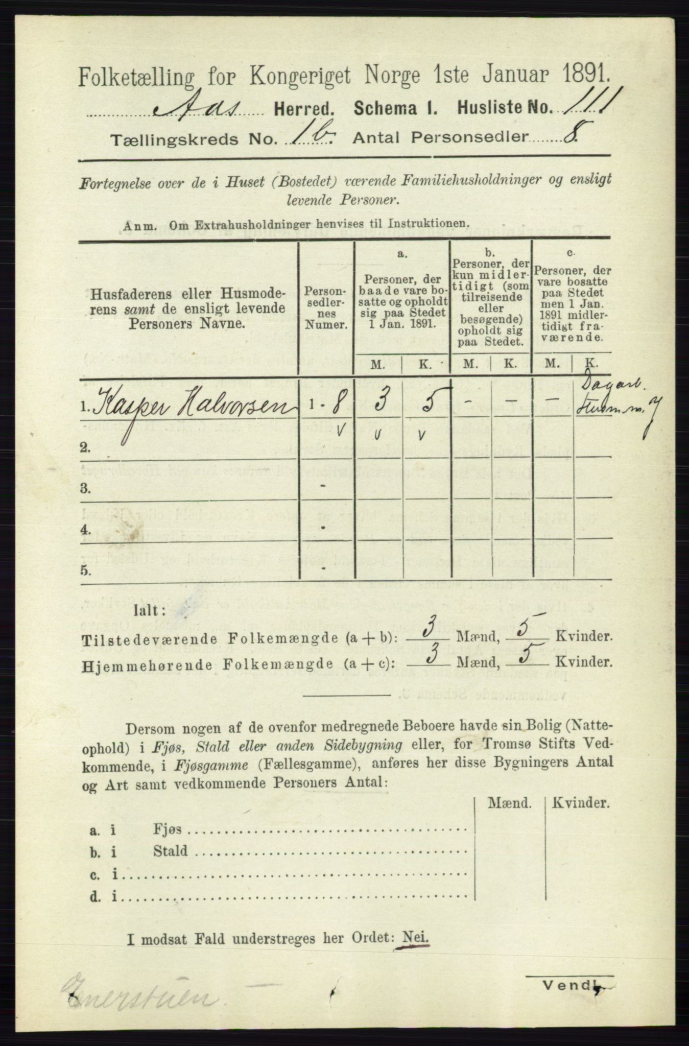 RA, 1891 census for 0214 Ås, 1891, p. 733