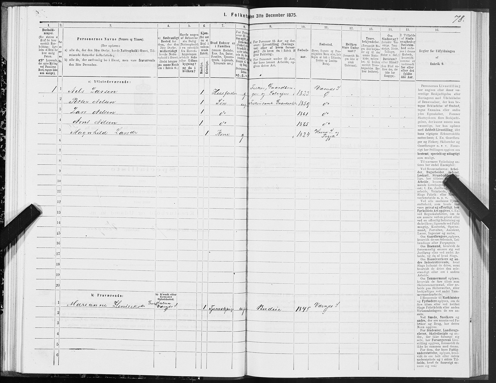 SAT, 1875 census for 1621P Ørland, 1875, p. 2078