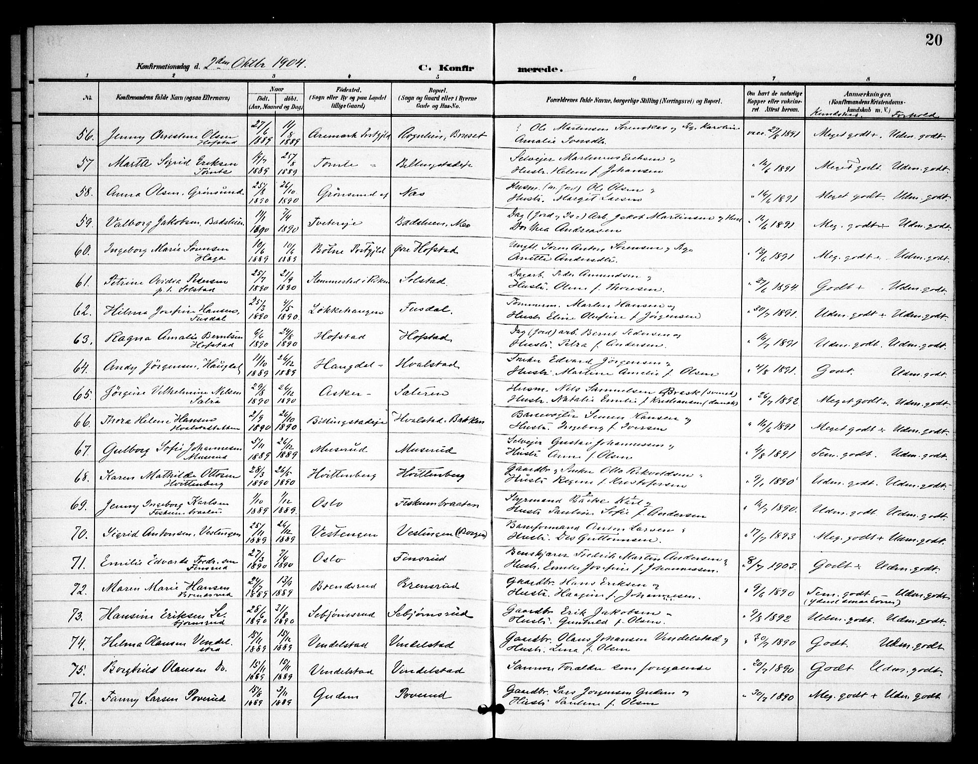 Asker prestekontor Kirkebøker, AV/SAO-A-10256a/F/Fa/L0016: Parish register (official) no. I 16, 1900-1917, p. 20