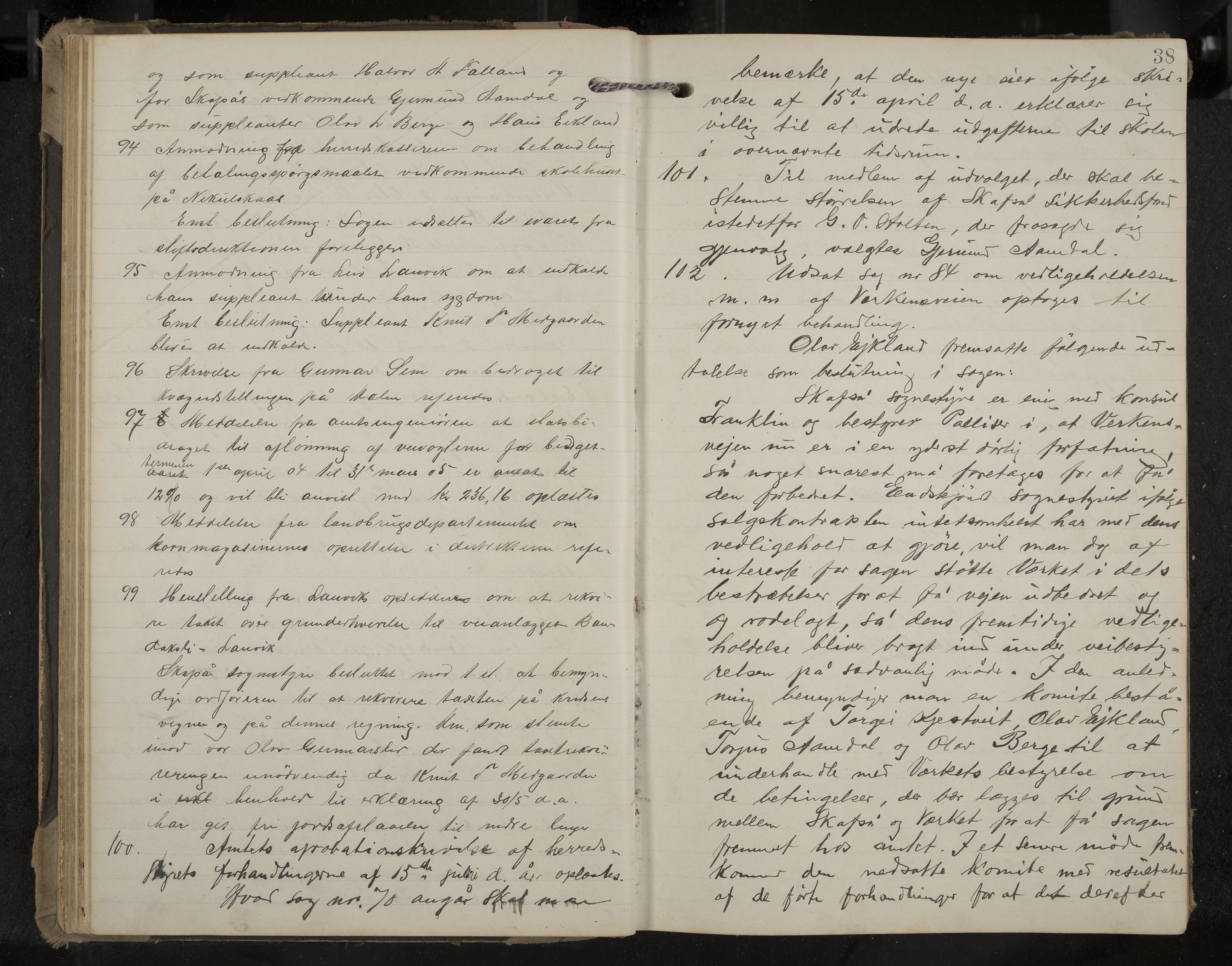 Mo formannskap og sentraladministrasjon, IKAK/0832021/A/L0004: Møtebok, 1903-1915, p. 38