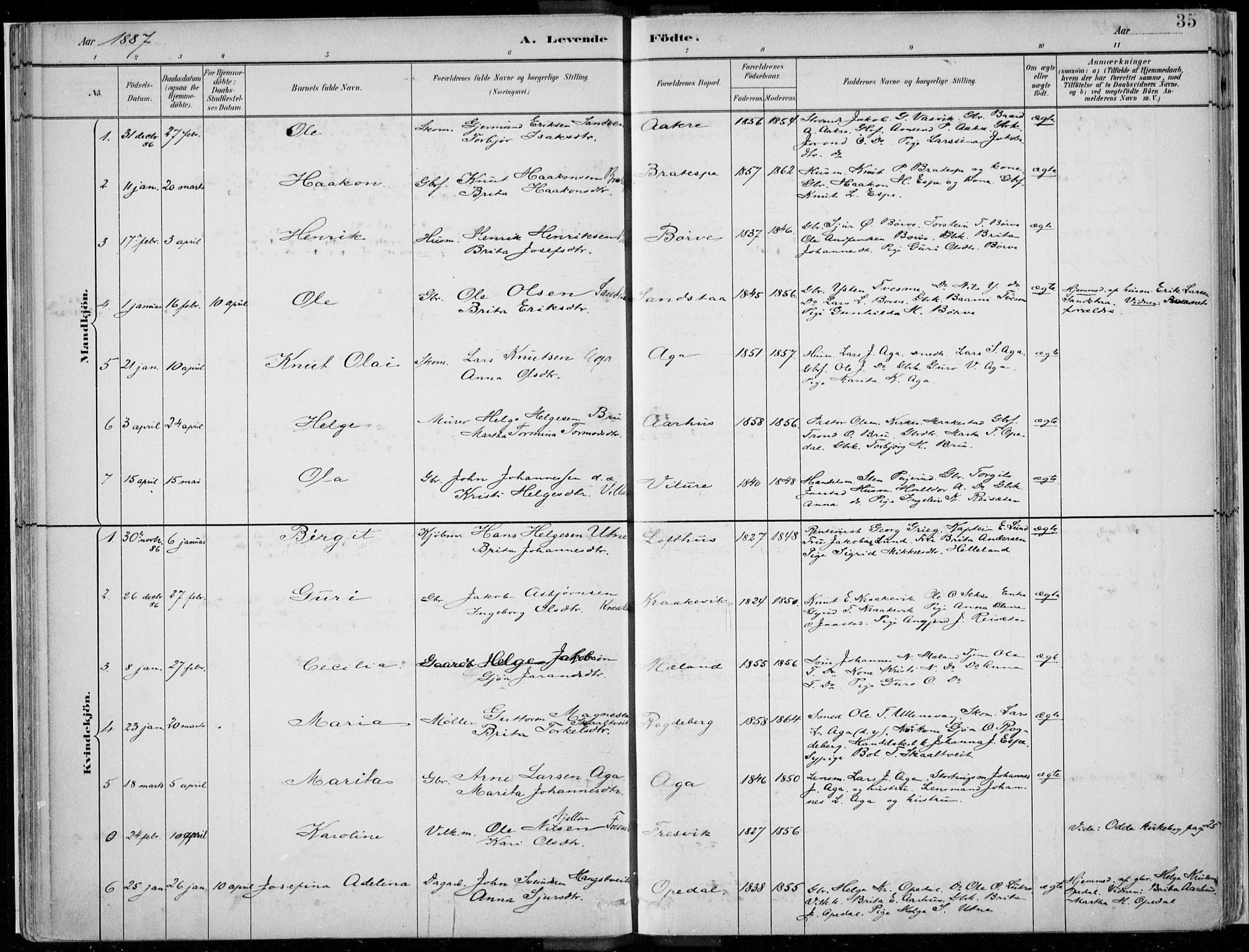 Ullensvang sokneprestembete, SAB/A-78701/H/Haa: Parish register (official) no. B  1, 1882-1918, p. 35