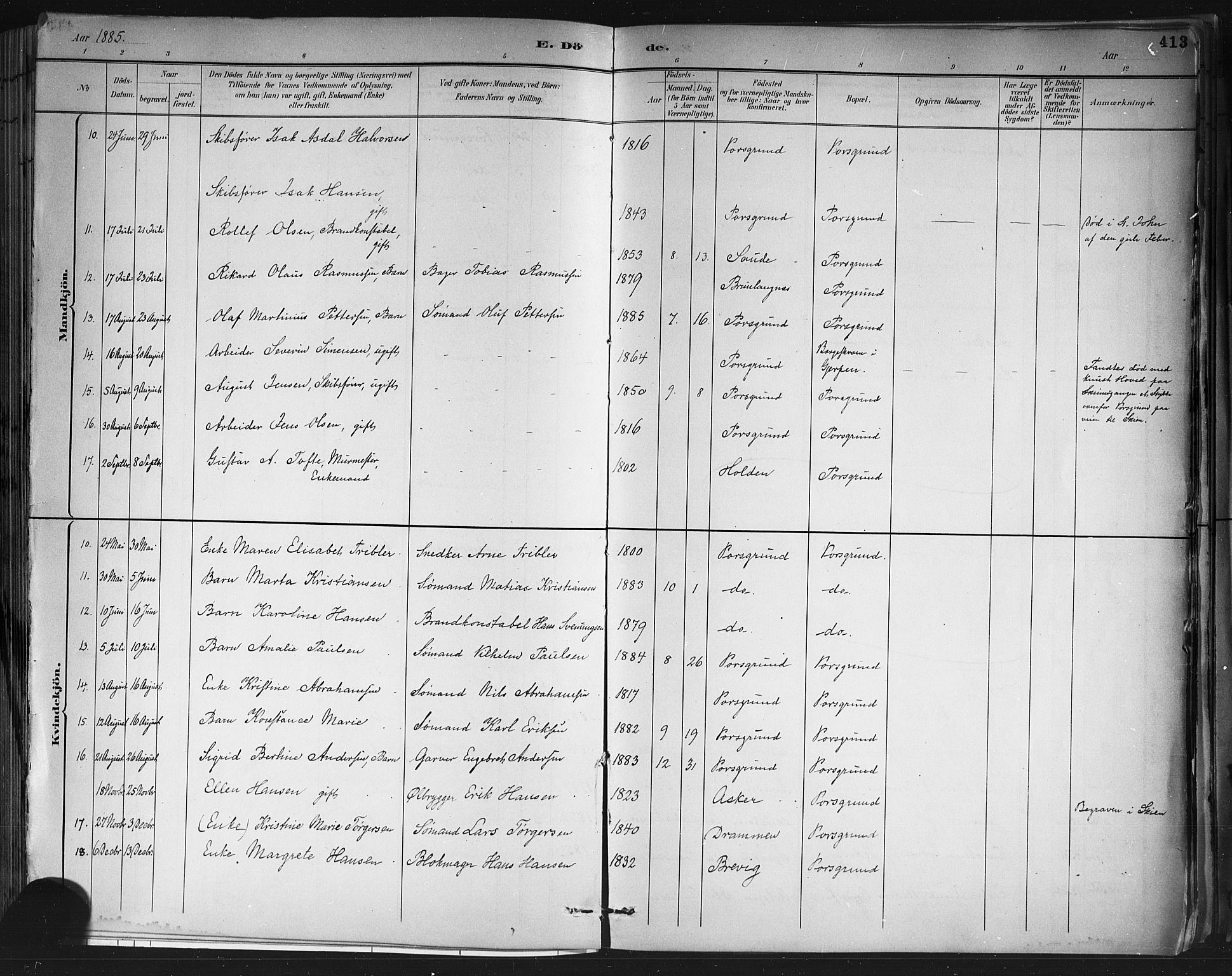 Porsgrunn kirkebøker , SAKO/A-104/G/Gb/L0005: Parish register (copy) no. II 5, 1883-1915, p. 413