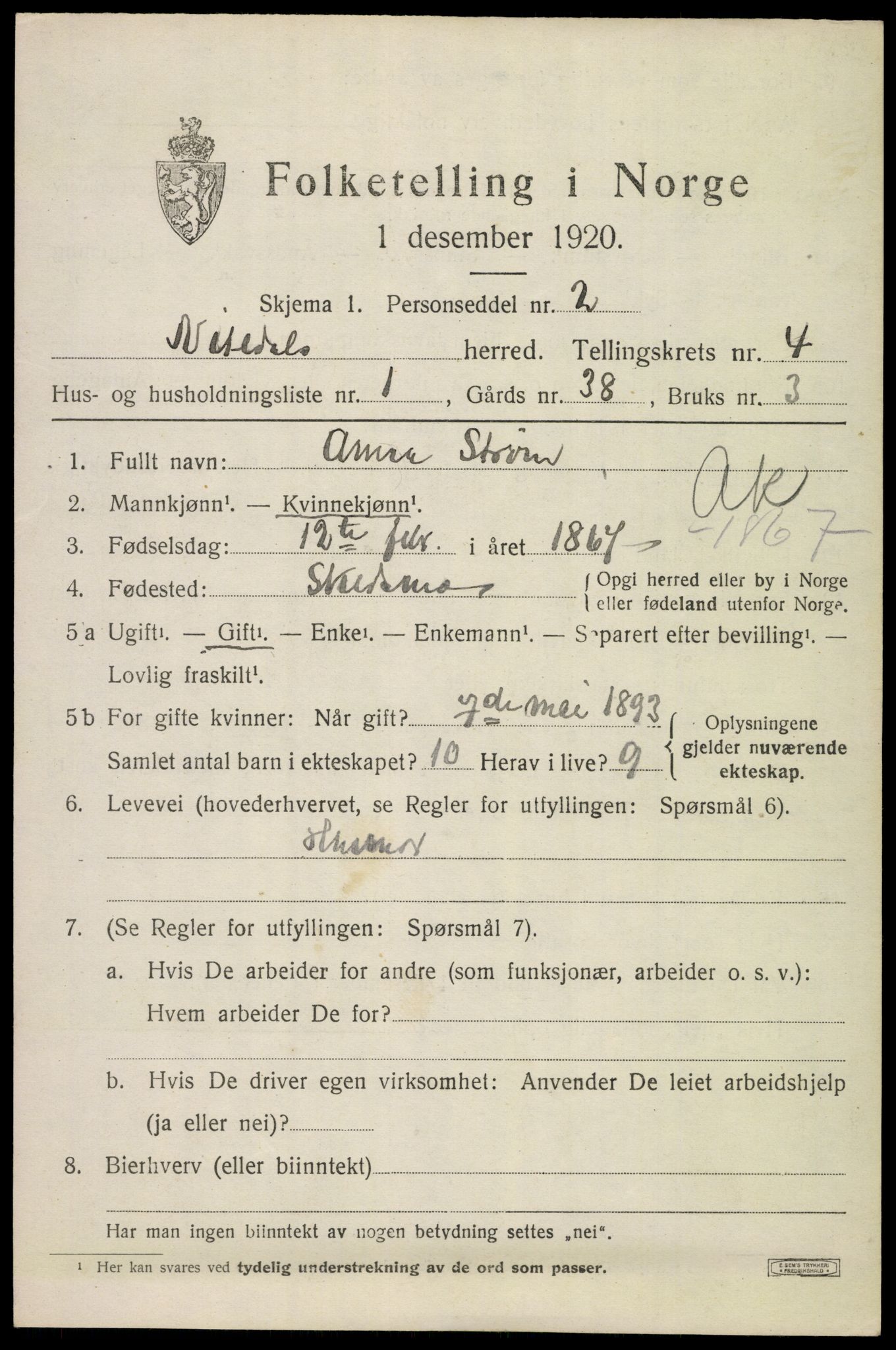 SAO, 1920 census for Nittedal, 1920, p. 5046