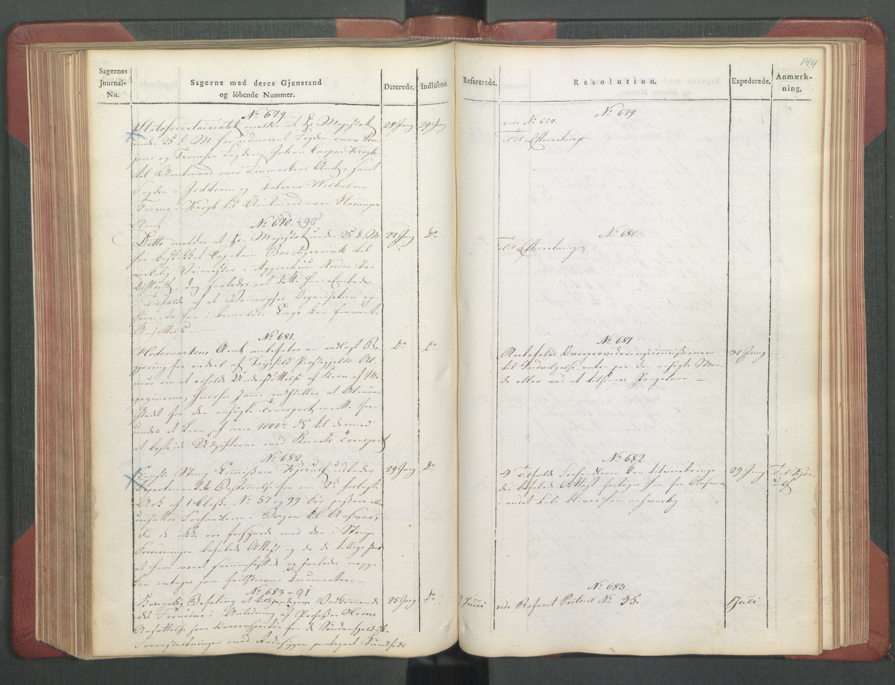 Departementene i 1814, AV/RA-S-3899/Fb/L0029: Journal A 1-900 (ekstraktprotokoll), 1814, p. 144