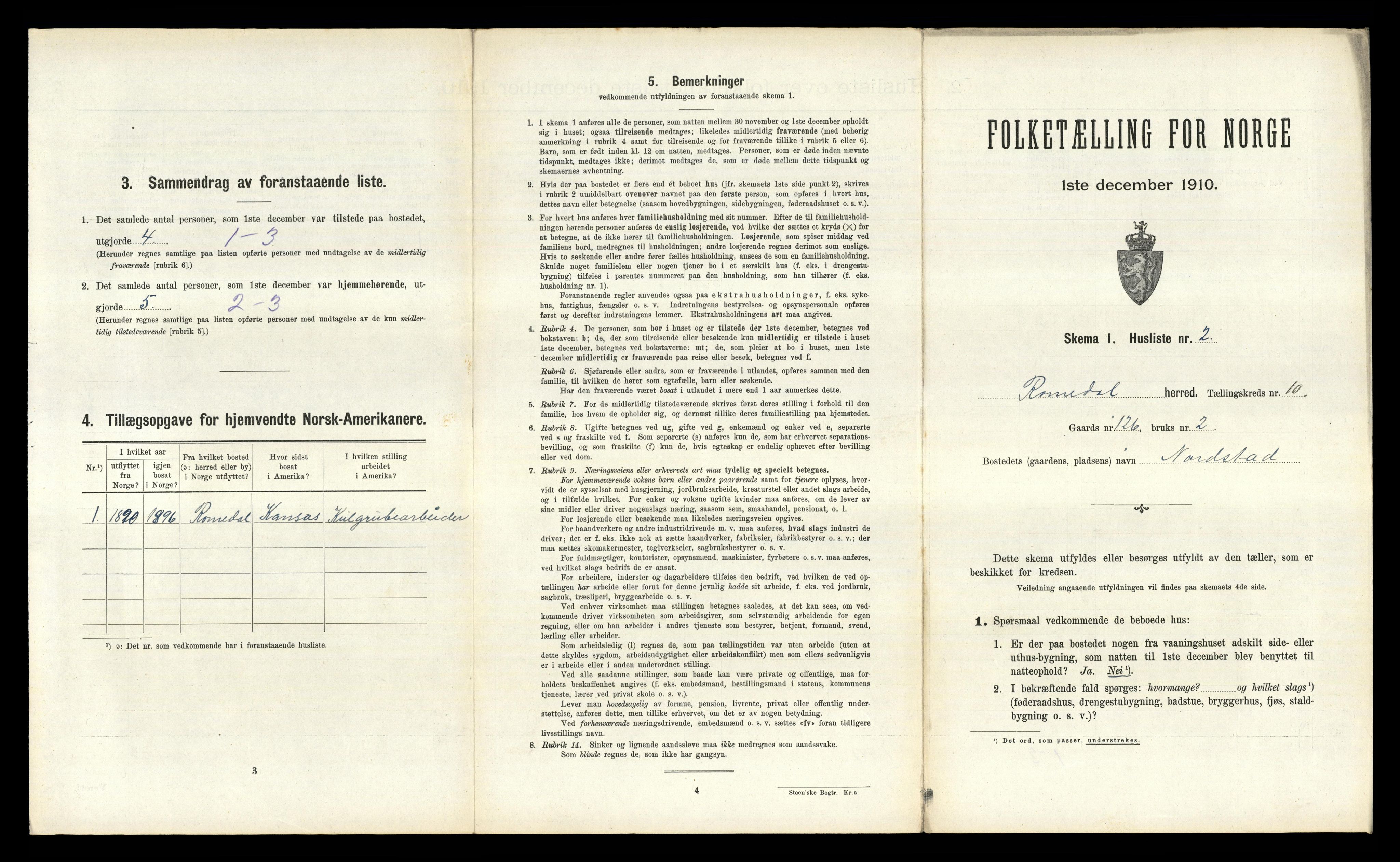 RA, 1910 census for Romedal, 1910, p. 1557