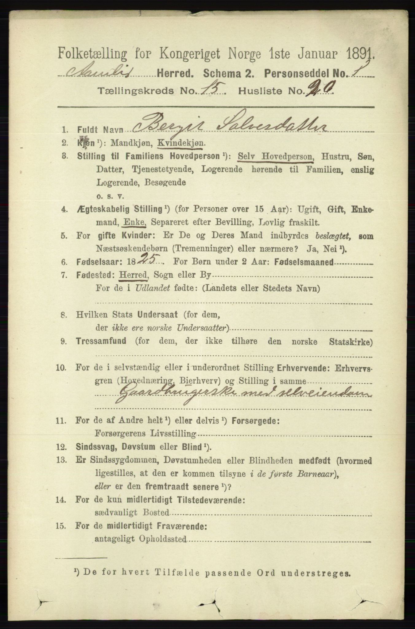 RA, 1891 census for 0929 Åmli, 1891, p. 2662