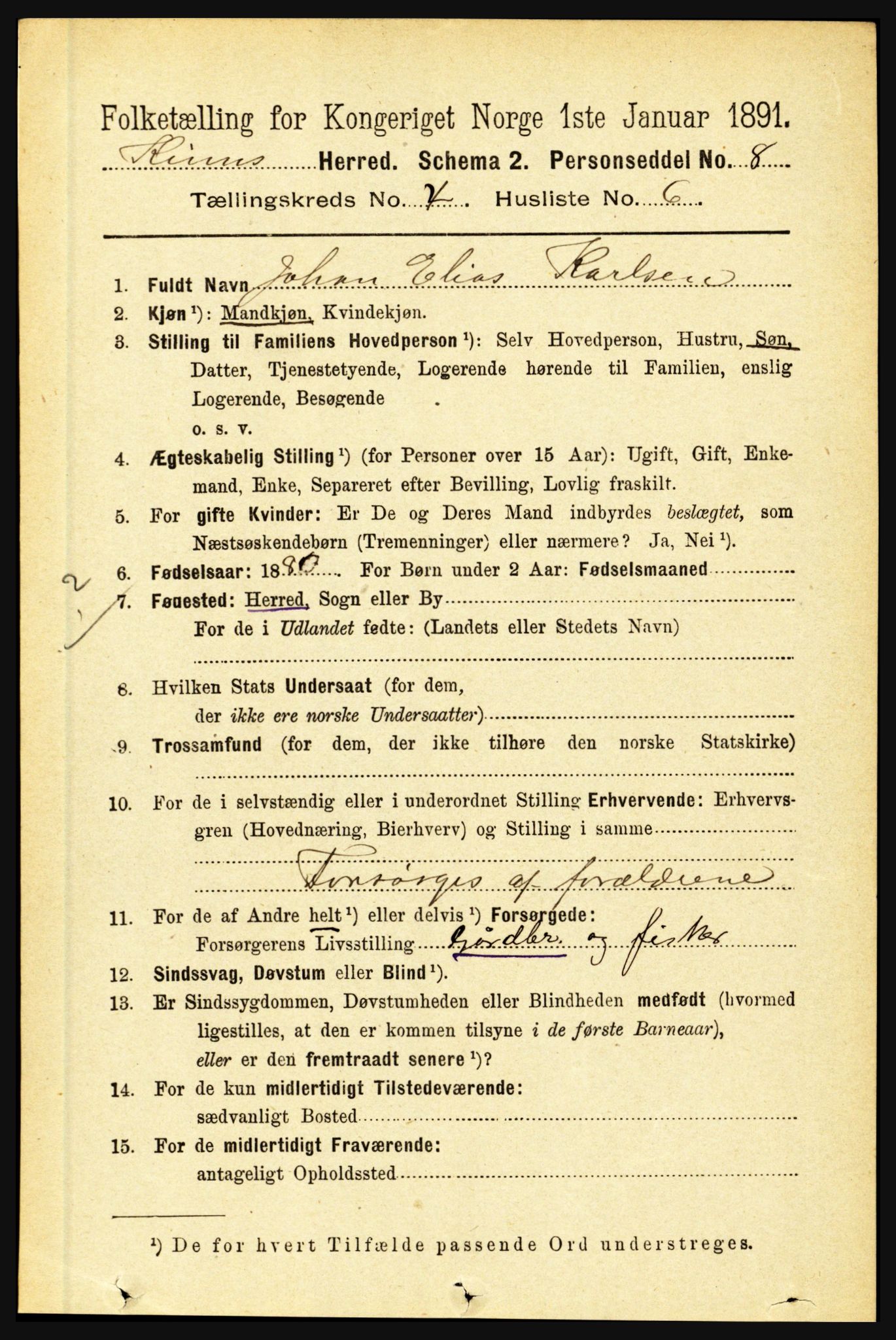 RA, 1891 census for 1437 Kinn, 1891, p. 1364