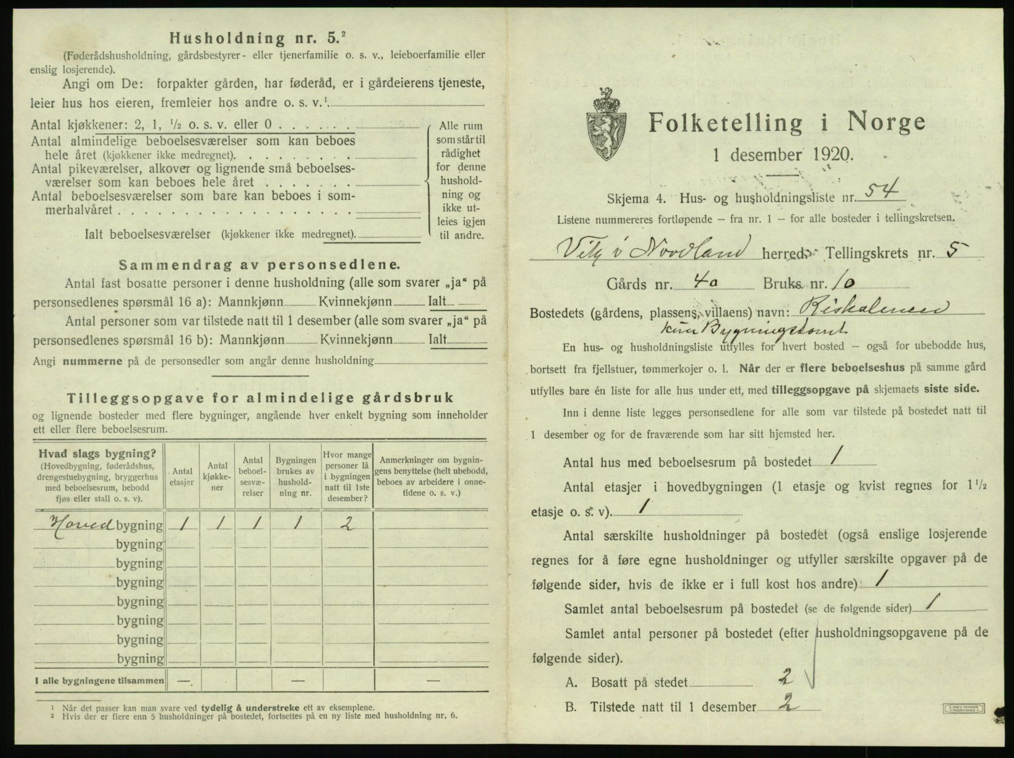 SAT, 1920 census for Vik, 1920, p. 451