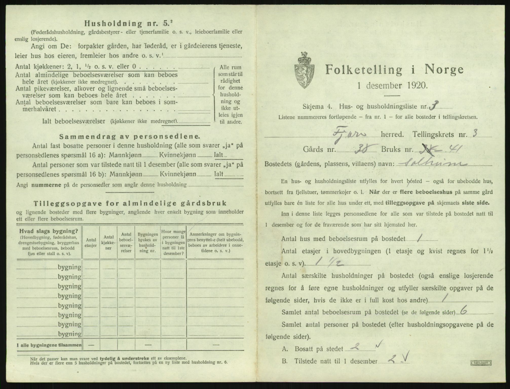 SAK, 1920 census for Fjære, 1920, p. 507