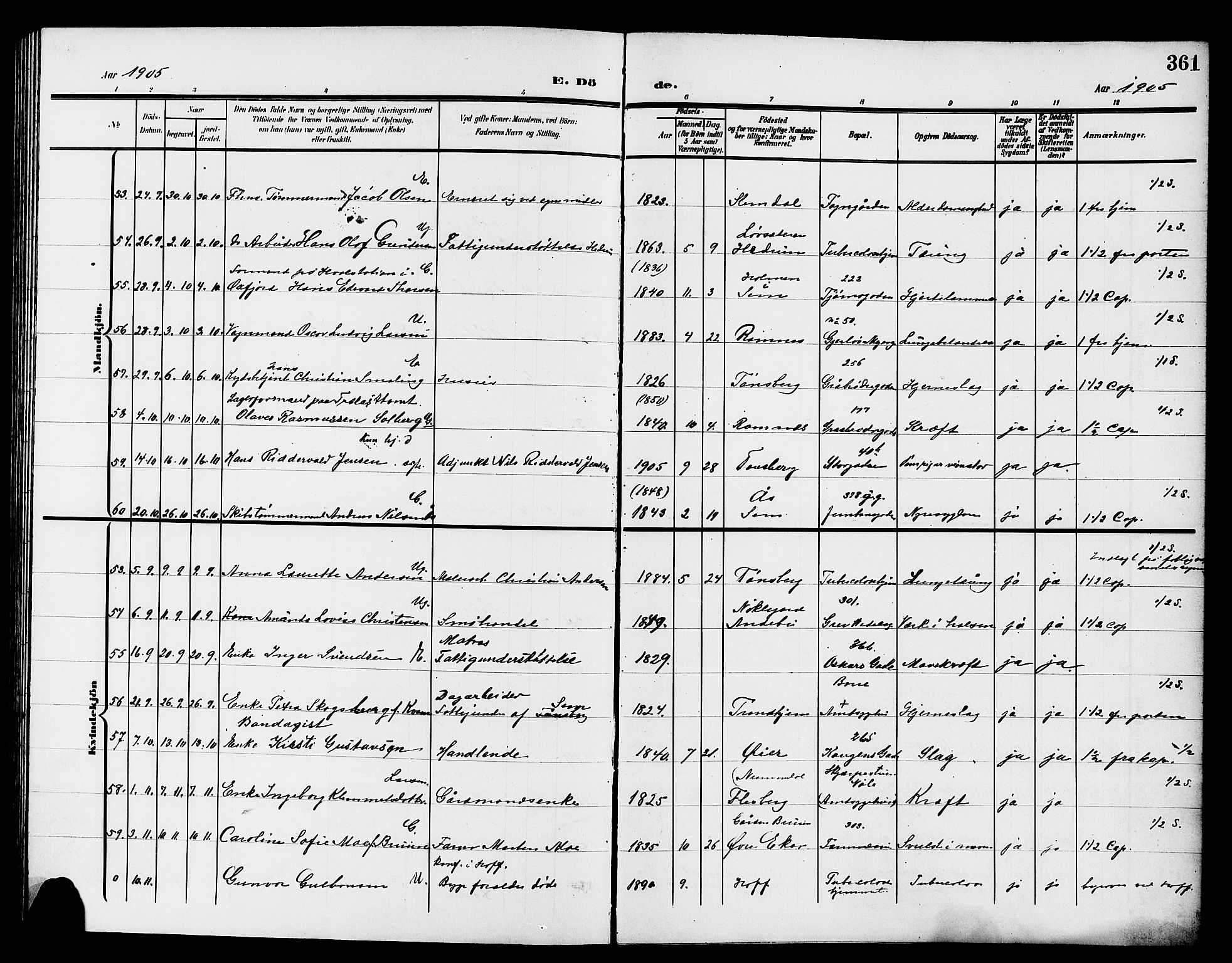 Tønsberg kirkebøker, AV/SAKO-A-330/G/Ga/L0008: Parish register (copy) no. 8, 1905-1912, p. 361