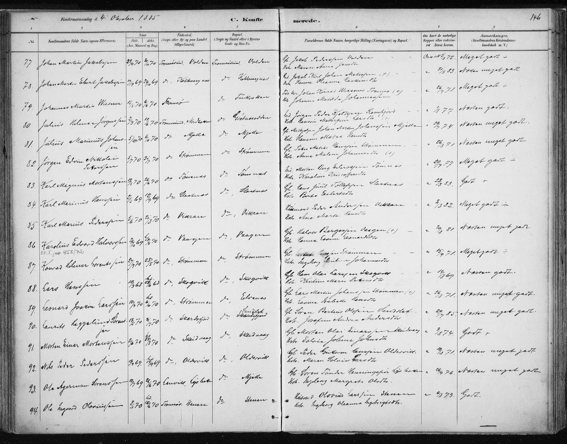 Tromsøysund sokneprestkontor, AV/SATØ-S-1304/G/Ga/L0004kirke: Parish register (official) no. 4, 1880-1888, p. 146