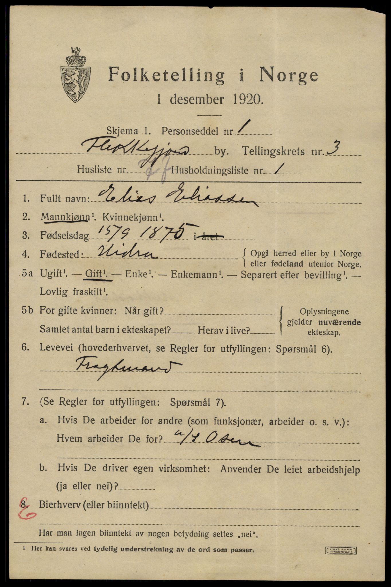 SAK, 1920 census for Flekkefjord, 1920, p. 4414