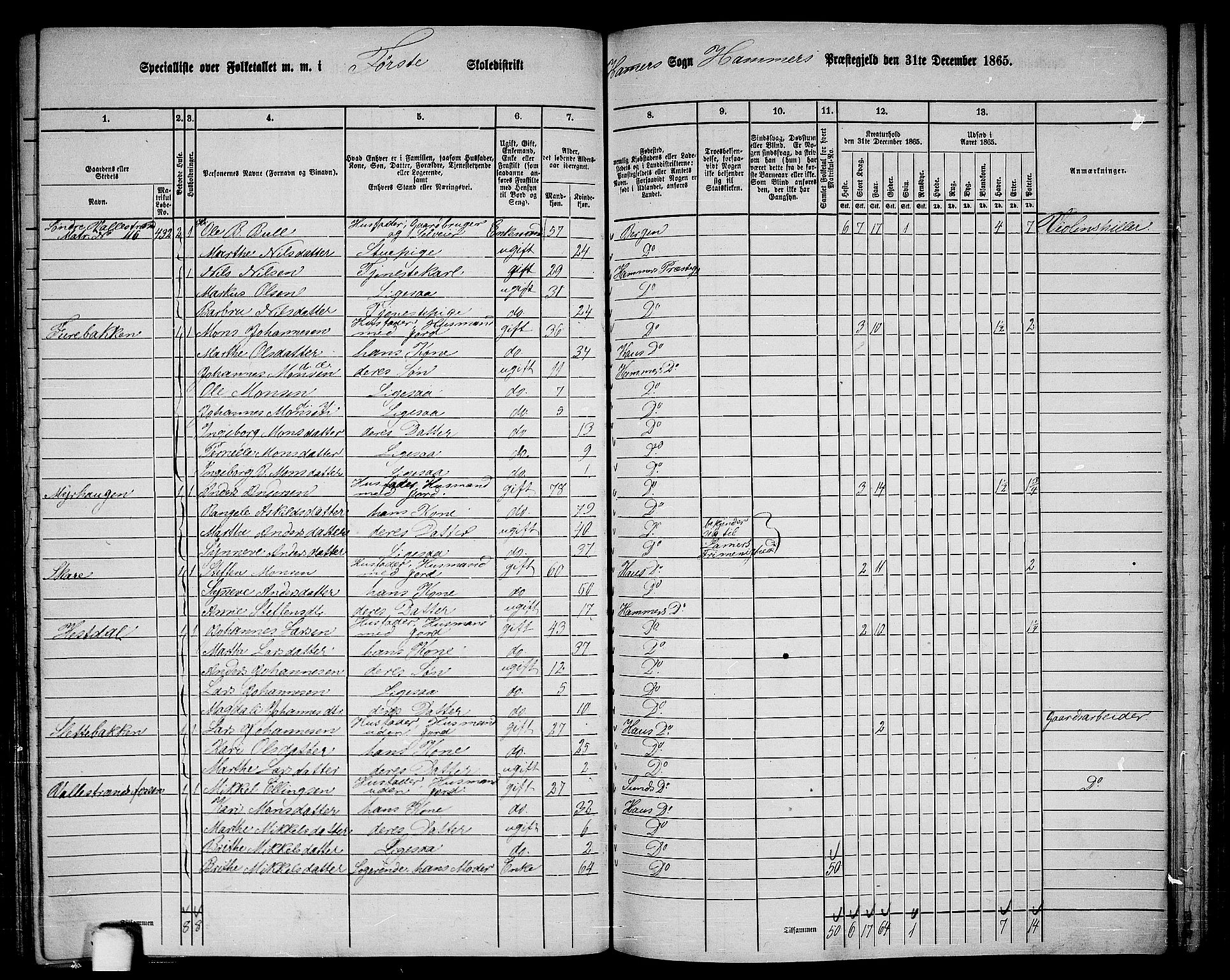 RA, 1865 census for Hamre, 1865, p. 156