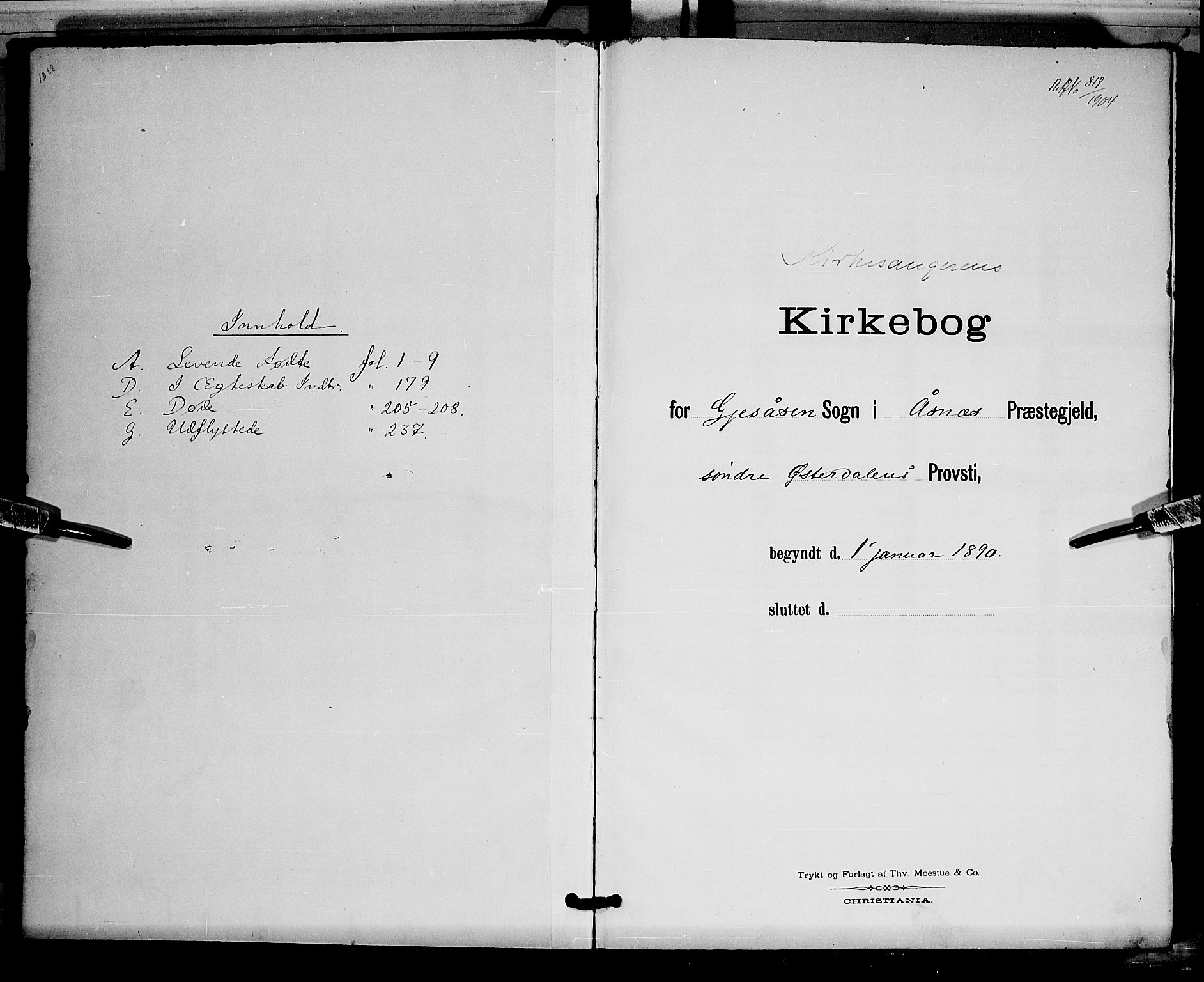 Åsnes prestekontor, SAH/PREST-042/H/Ha/Hab/L0002: Parish register (copy) no. 2, 1890-1891