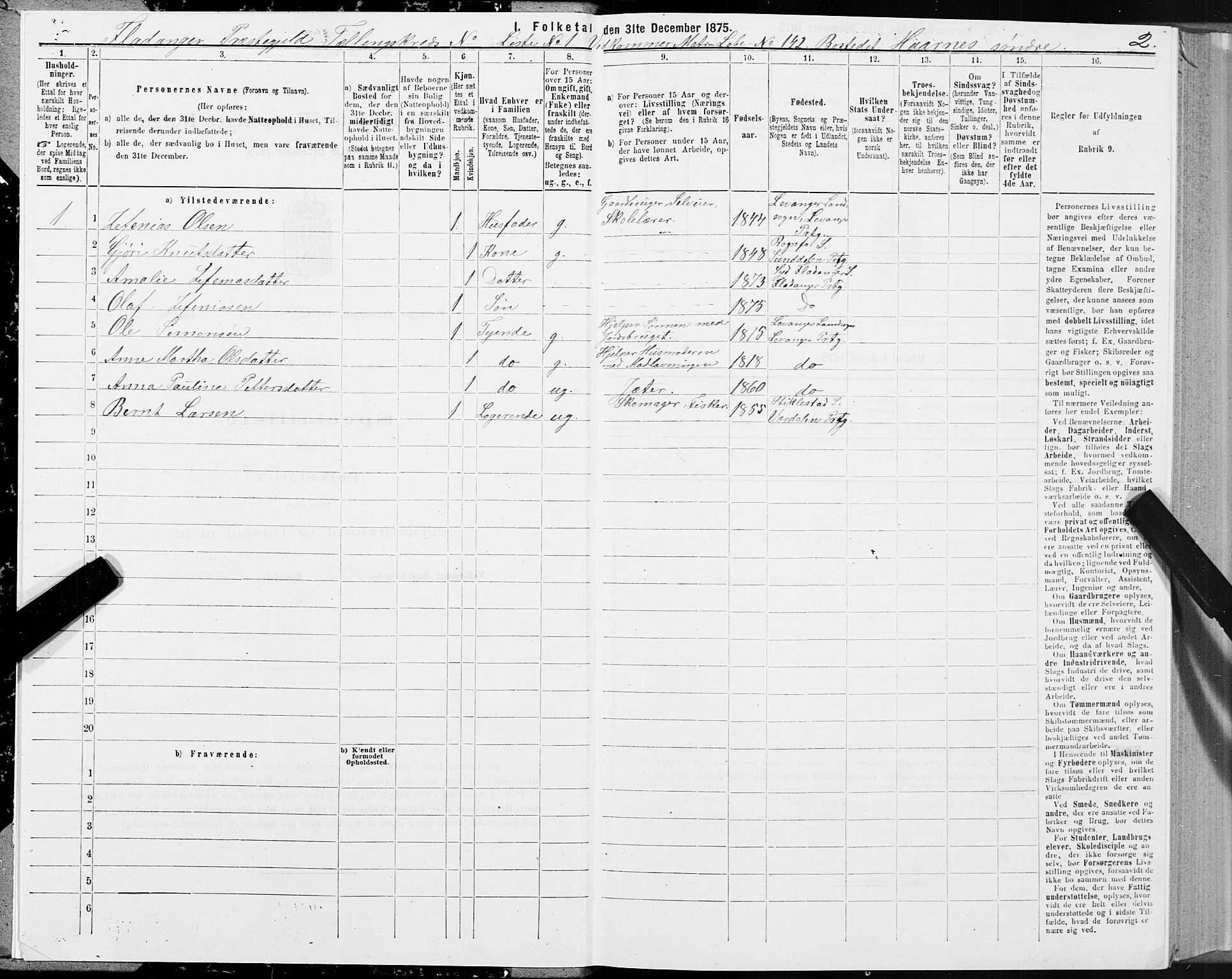 SAT, 1875 census for 1749P Flatanger, 1875, p. 1002