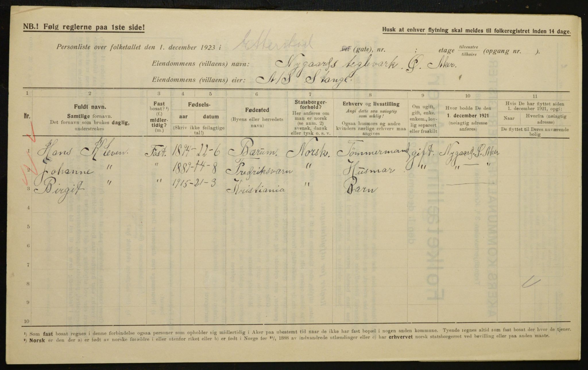 , Municipal Census 1923 for Aker, 1923, p. 23630