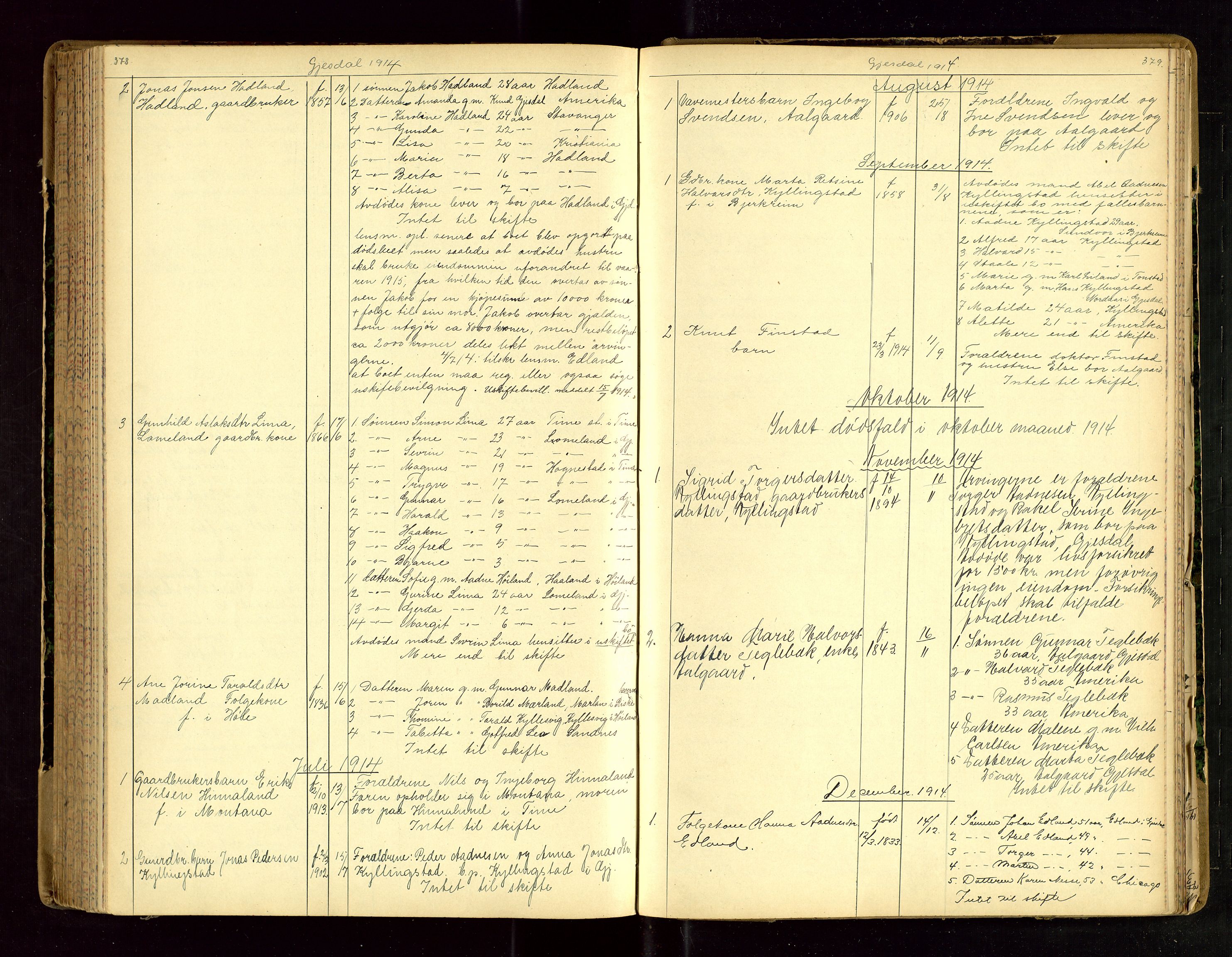 Jæren sorenskriveri, AV/SAST-A-100310/01/5/52/52B/L0003: DØDSFALLPROTOKOLL, 1910-1916, p. 378-379