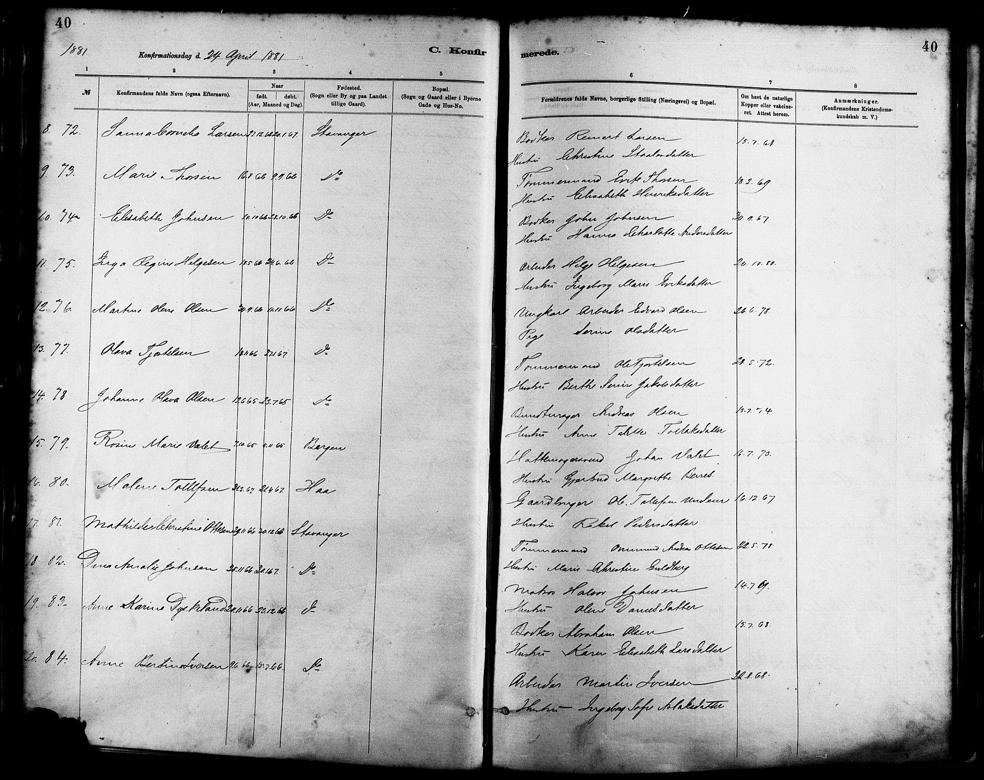 St. Petri sokneprestkontor, AV/SAST-A-101813/001/30/30BA/L0016: Parish register (official) no. A 16, 1879-1893, p. 40