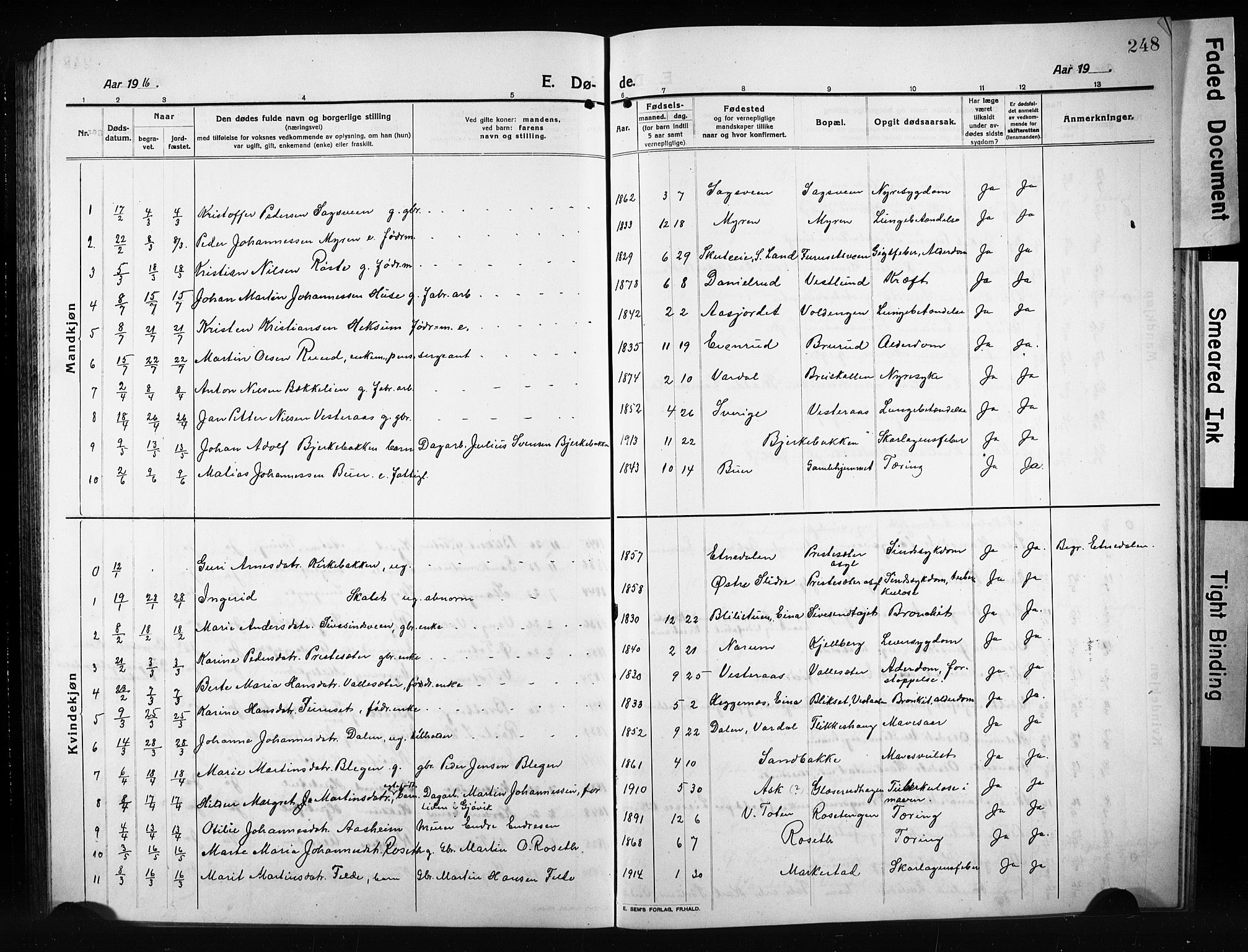 Vestre Toten prestekontor, SAH/PREST-108/H/Ha/Hab/L0012: Parish register (copy) no. 12, 1909-1928, p. 248