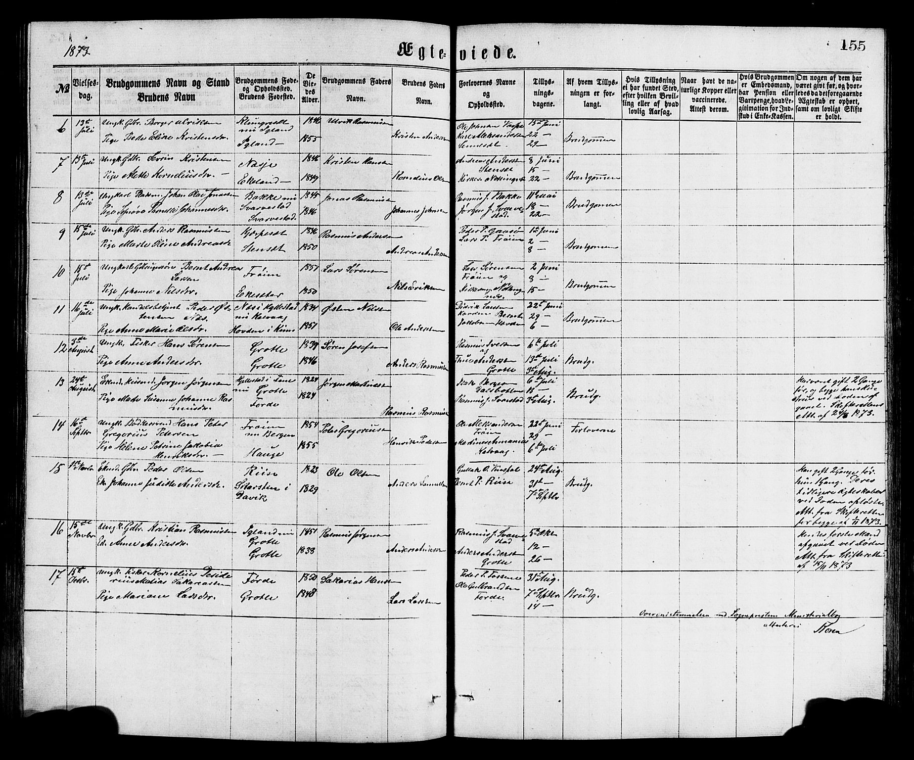 Bremanger sokneprestembete, SAB/A-82201/H/Hab/Haba/L0002: Parish register (copy) no. A 2, 1866-1889, p. 155