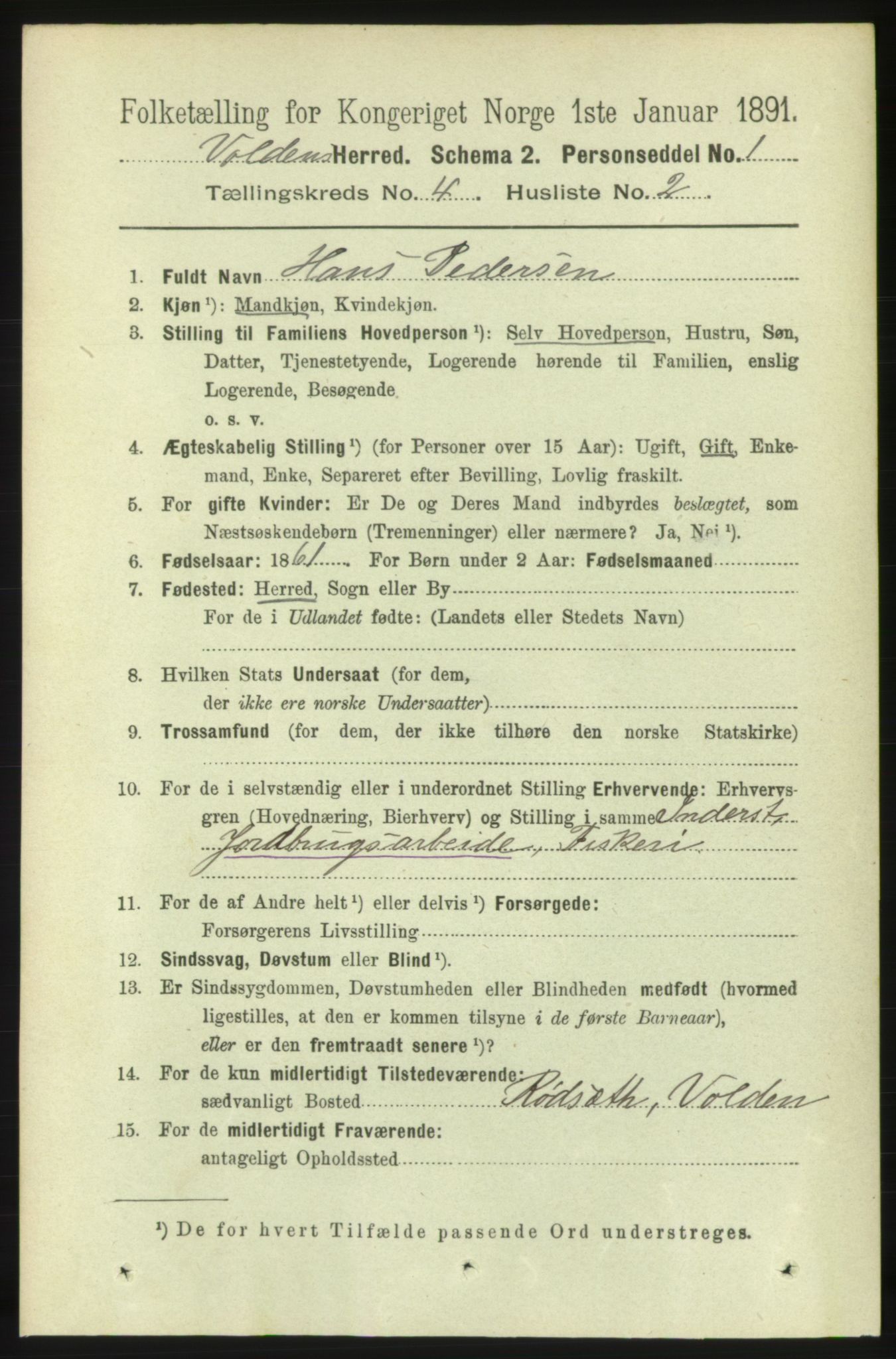 RA, 1891 census for 1519 Volda, 1891, p. 1972